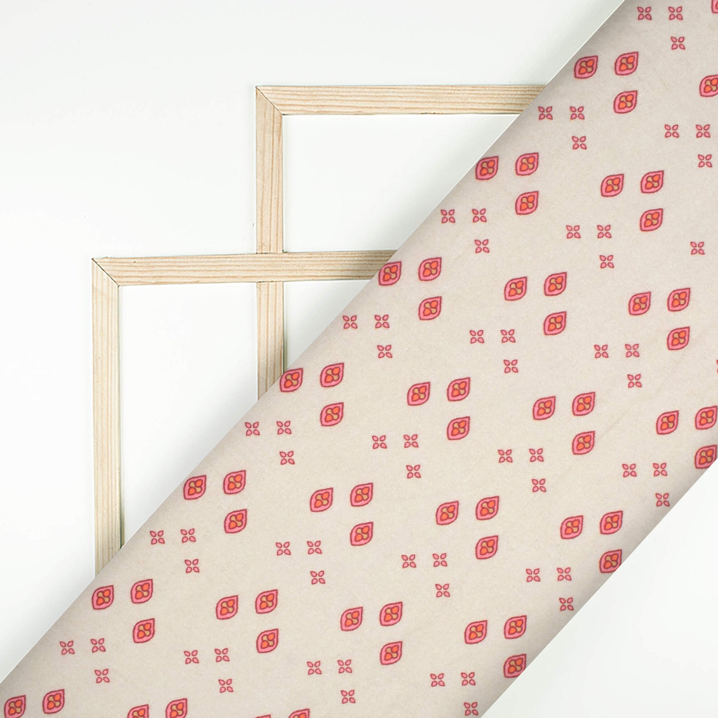 Ecru Beige And Pink Geometric Digital Print Cotton Cambric Fabric