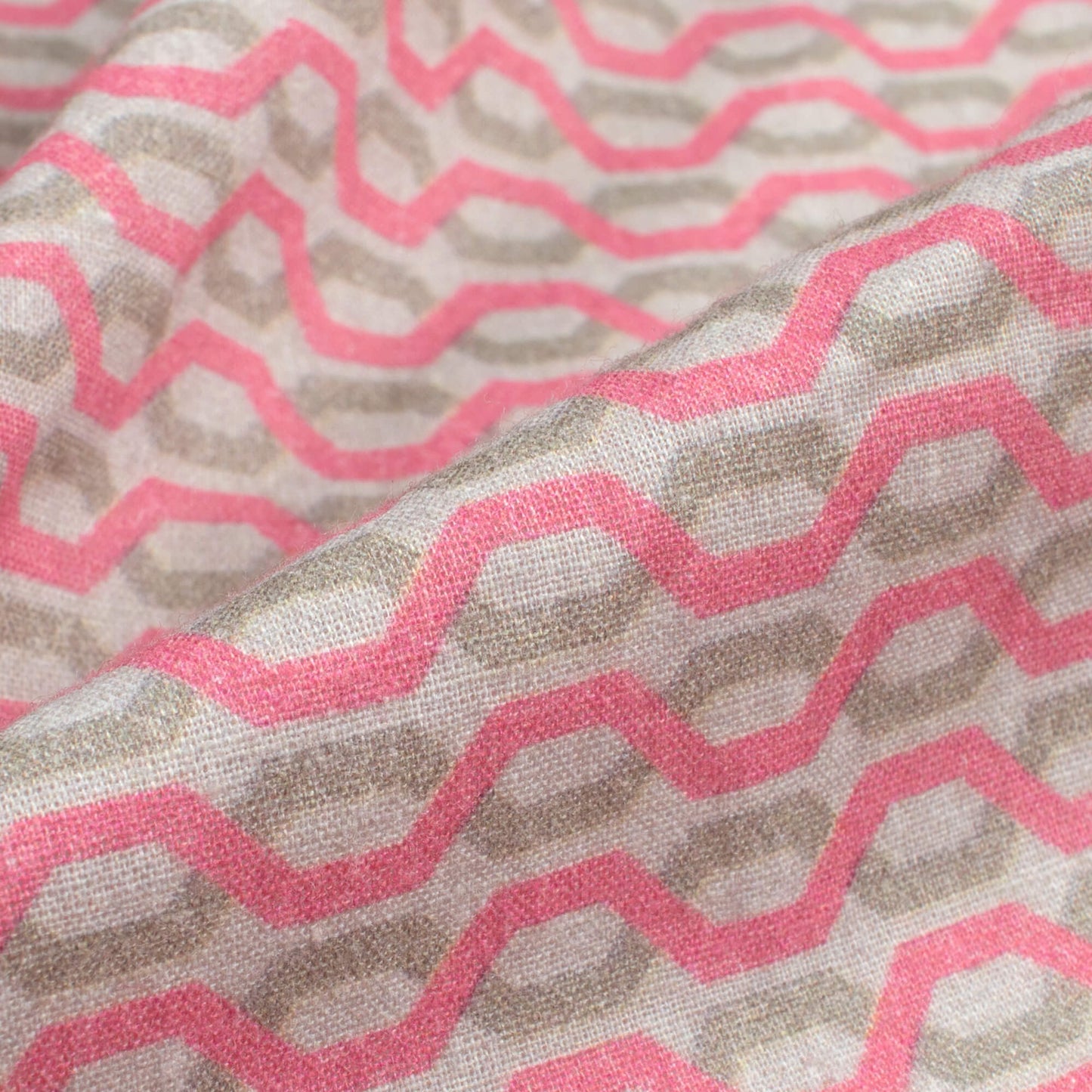 Taffy Pink And Grey Chain Digital Print Cotton Cambric Fabric