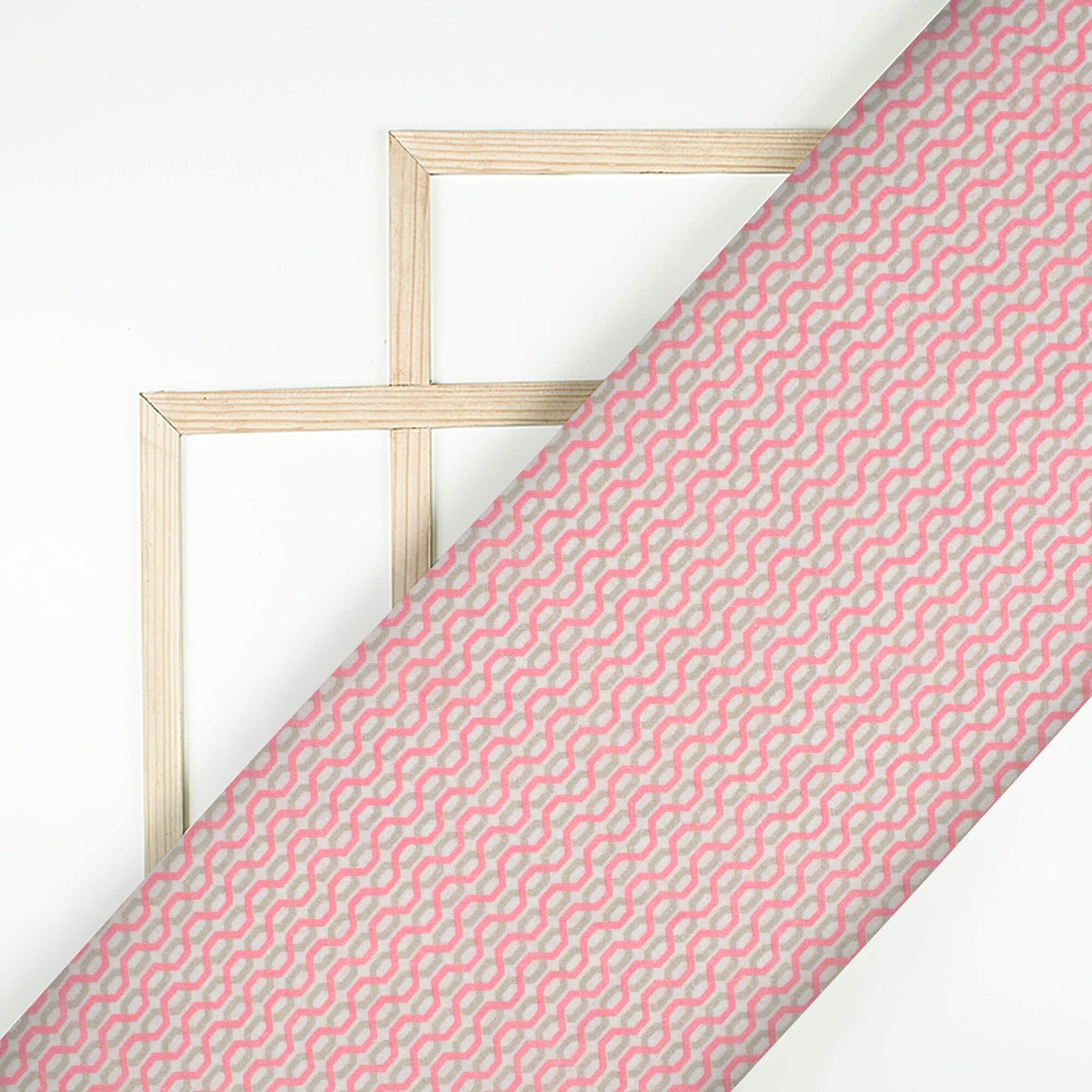 Taffy Pink And Grey Chain Digital Print Cotton Cambric Fabric