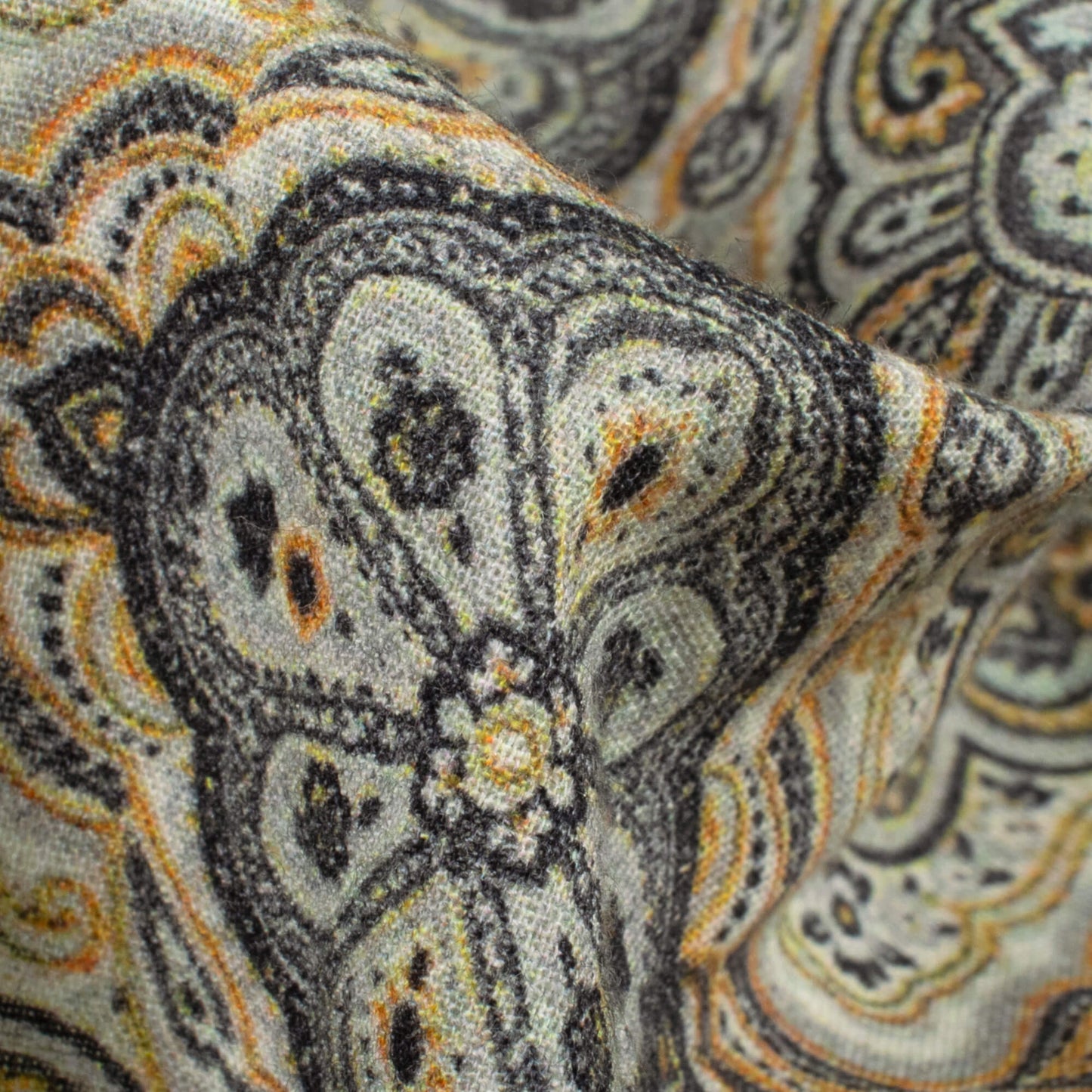 Sage Green And Black Traditional Digital Print Cotton Cambric Fabric