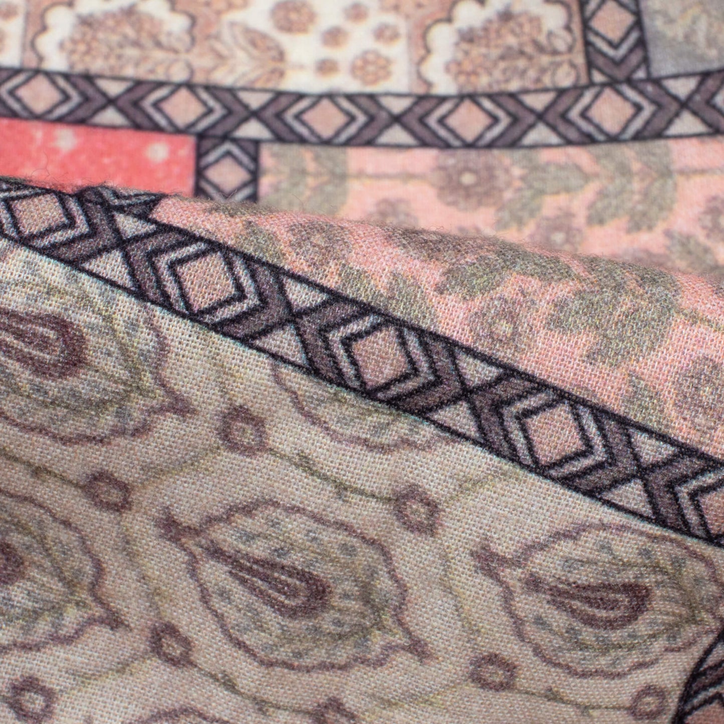Sage Green And Peach Patch Digital Print Cotton Cambric Fabric