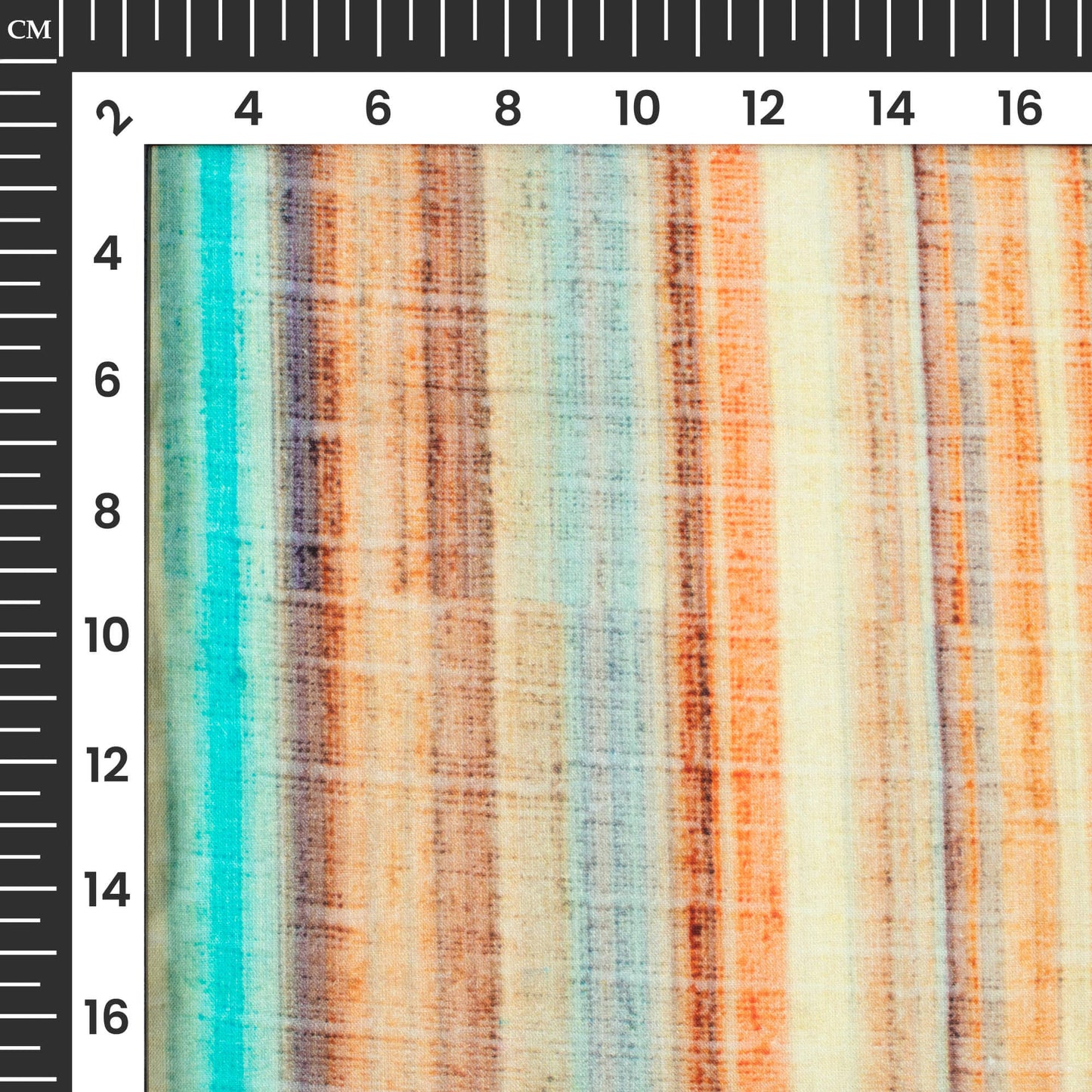 Ivory Cream And Orange Stripes Digital Print Cotton Cambric Fabric