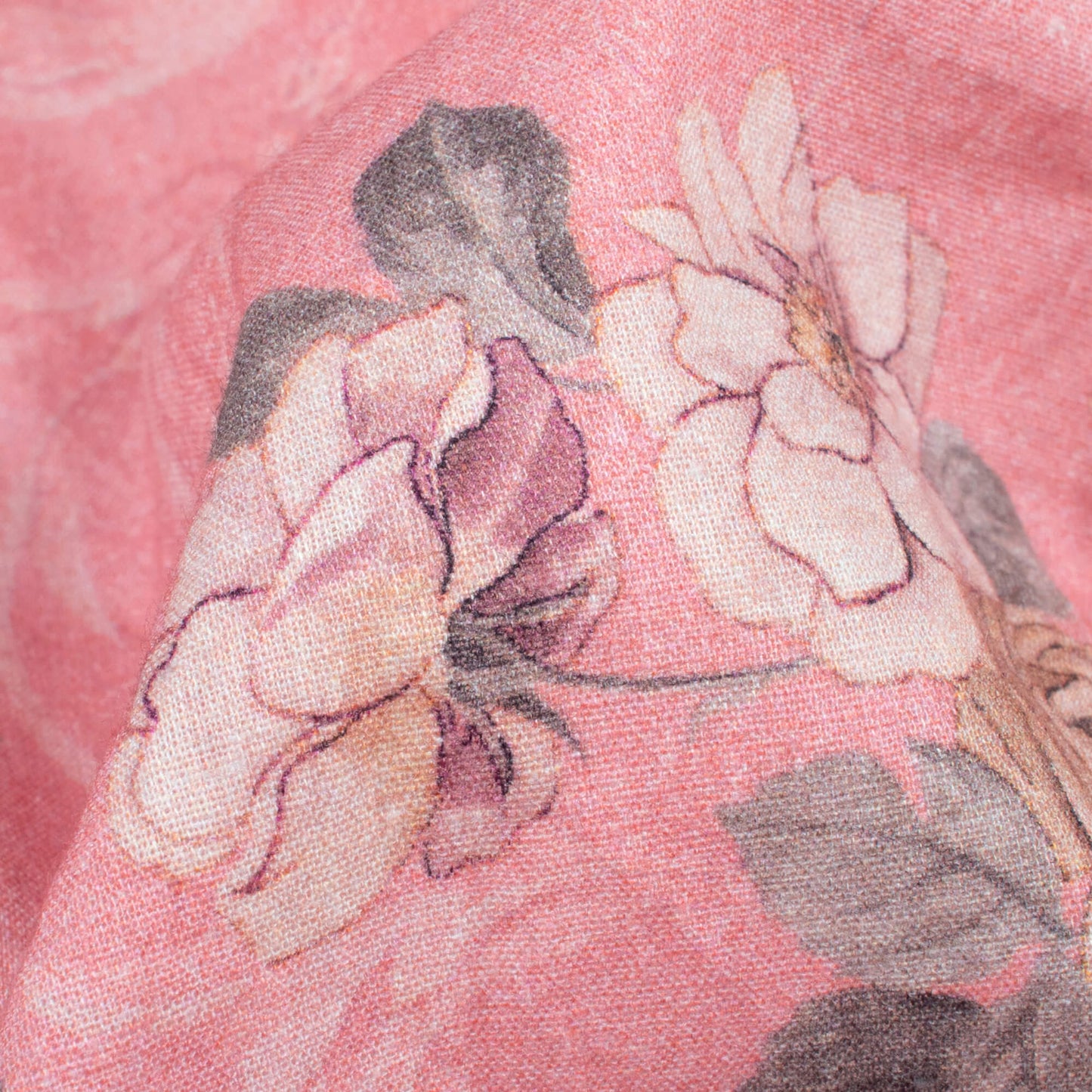Blush Pink And Brown Floral Digital Print Cotton Cambric Fabric