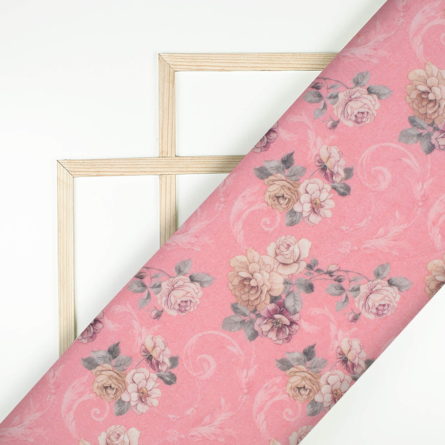 Blush Pink And Brown Floral Digital Print Cotton Cambric Fabric