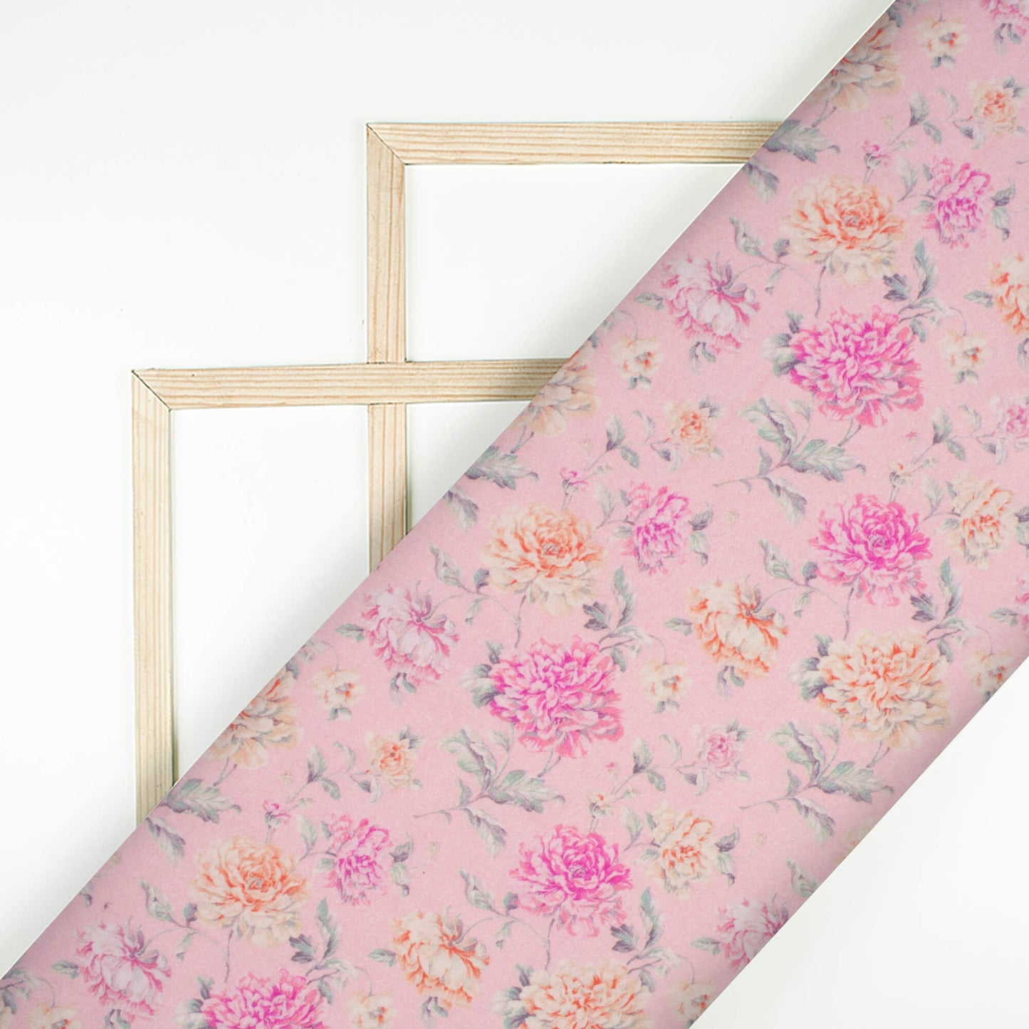Light Pink And Yellow Floral Digital Print Cotton Cambric Fabric