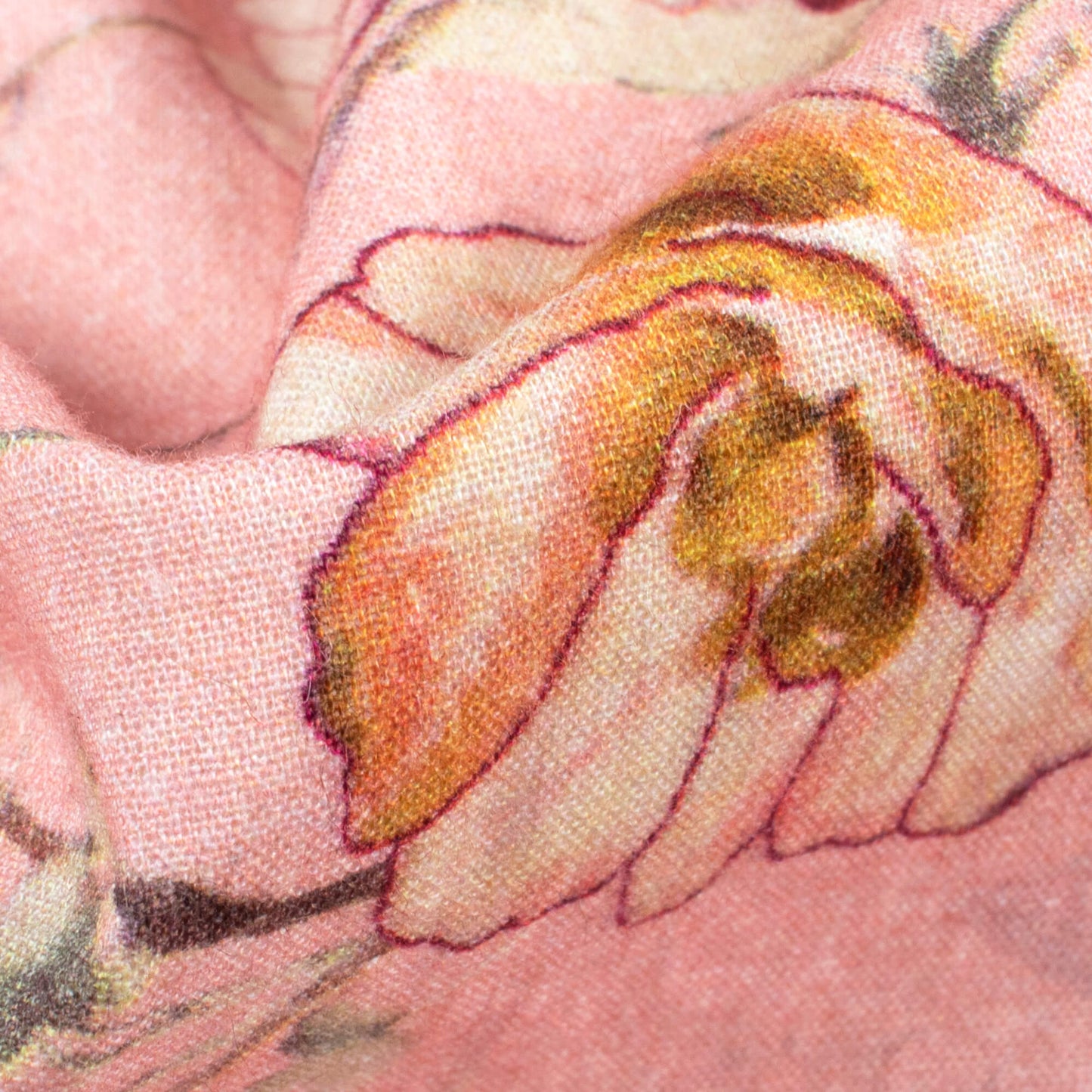 Salmon Pink And Beige Floral Digital Print Cotton Cambric Fabric