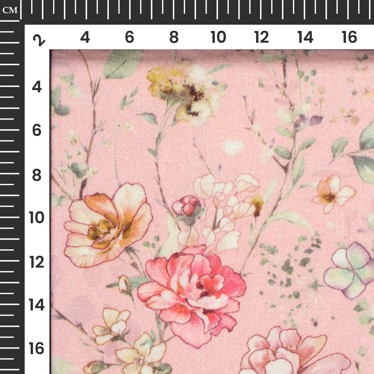 Salmon Pink And Beige Floral Digital Print Cotton Cambric Fabric