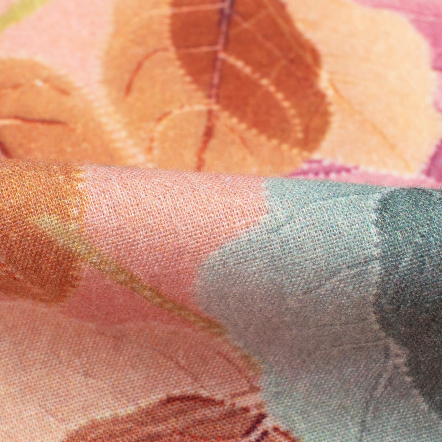 Salmon Pink And Grey Leaf Digital Print Cotton Cambric Fabric