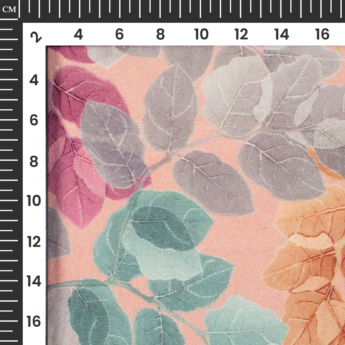 Salmon Pink And Grey Leaf Digital Print Cotton Cambric Fabric