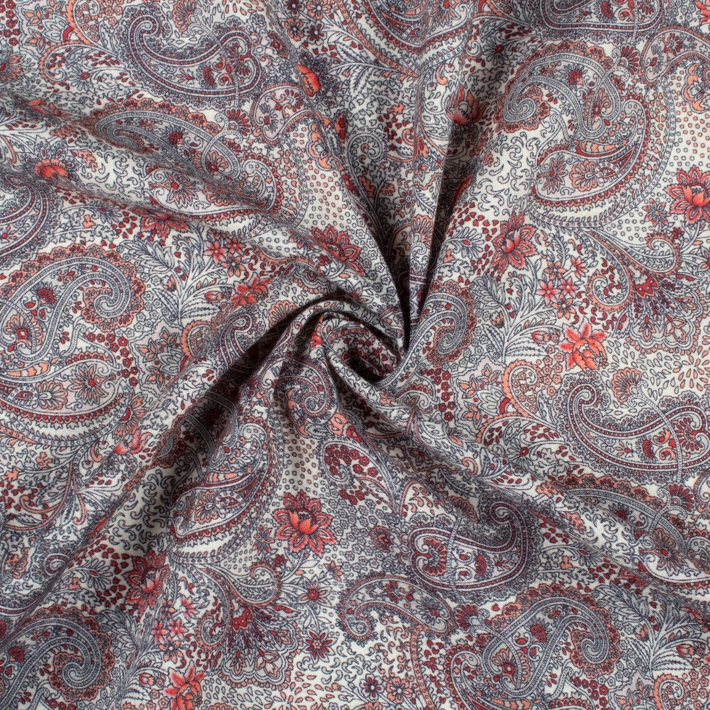 Trendy Burgundy Red Paisely Digital Print Cotton Cambric Fabric
