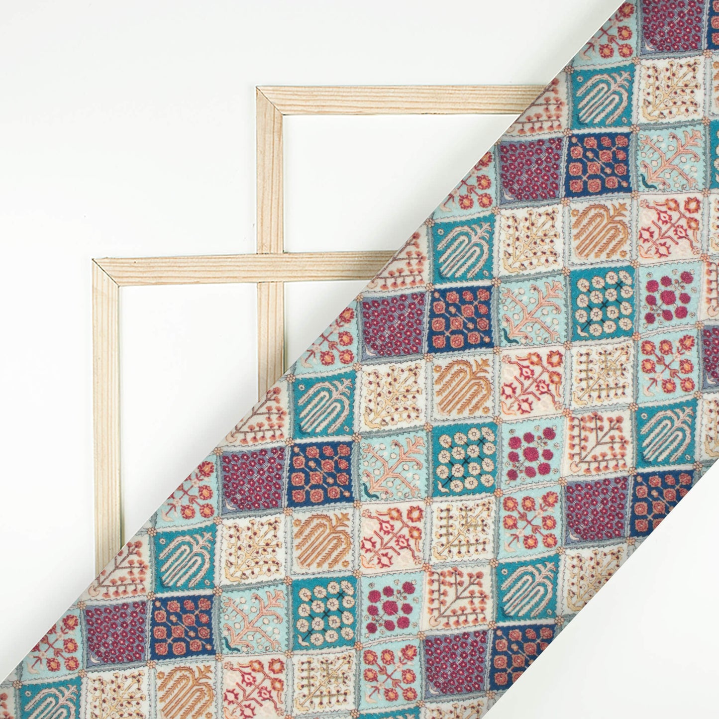 Light Blue And Maroon Floral Digital Print Cotton Cambric Fabric