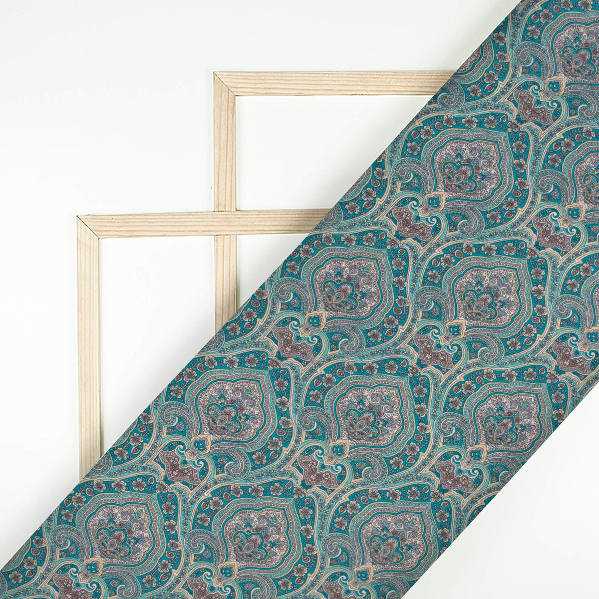 Pine Blue And Grey Ethnic Digital Print Cotton Cambric Fabric