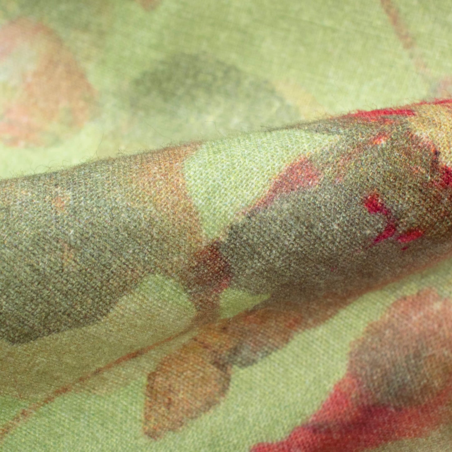 Sage Green And Red Leaf Digital Print Cotton Cambric Fabric
