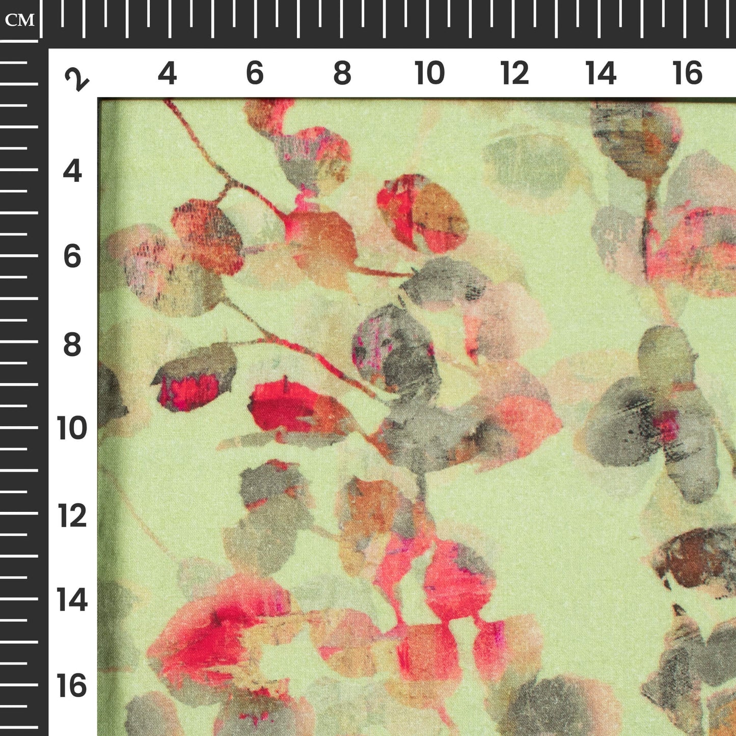 Sage Green And Red Leaf Digital Print Cotton Cambric Fabric