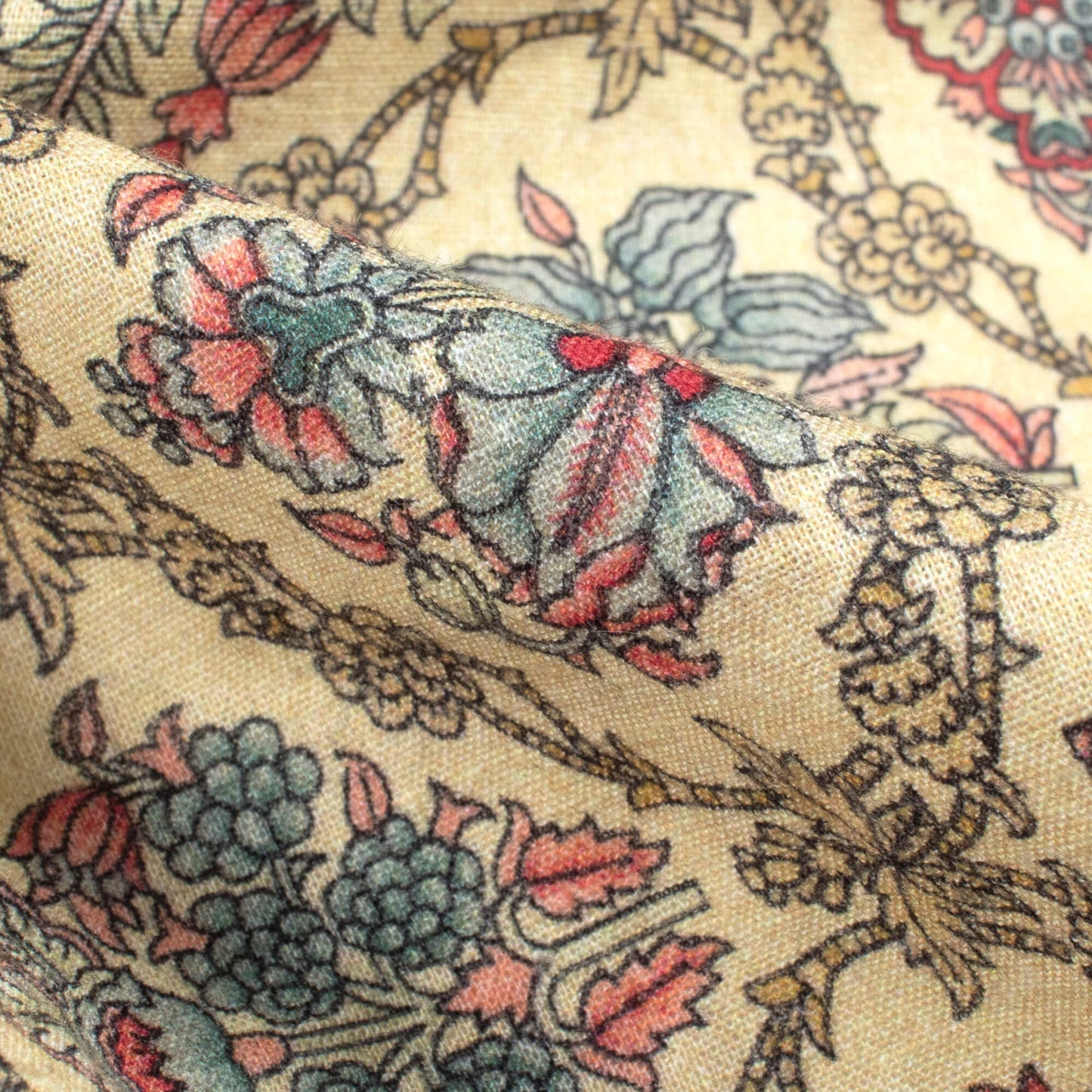 Mellow Yellow And Peach Floral Digital Print Cotton Cambric Fabric