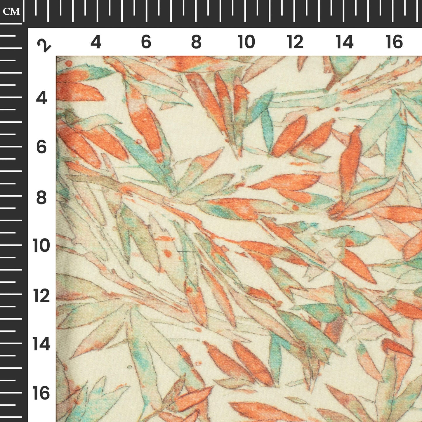 Ivory Cream And Orange Leaf Digital Print Cotton Cambric Fabric