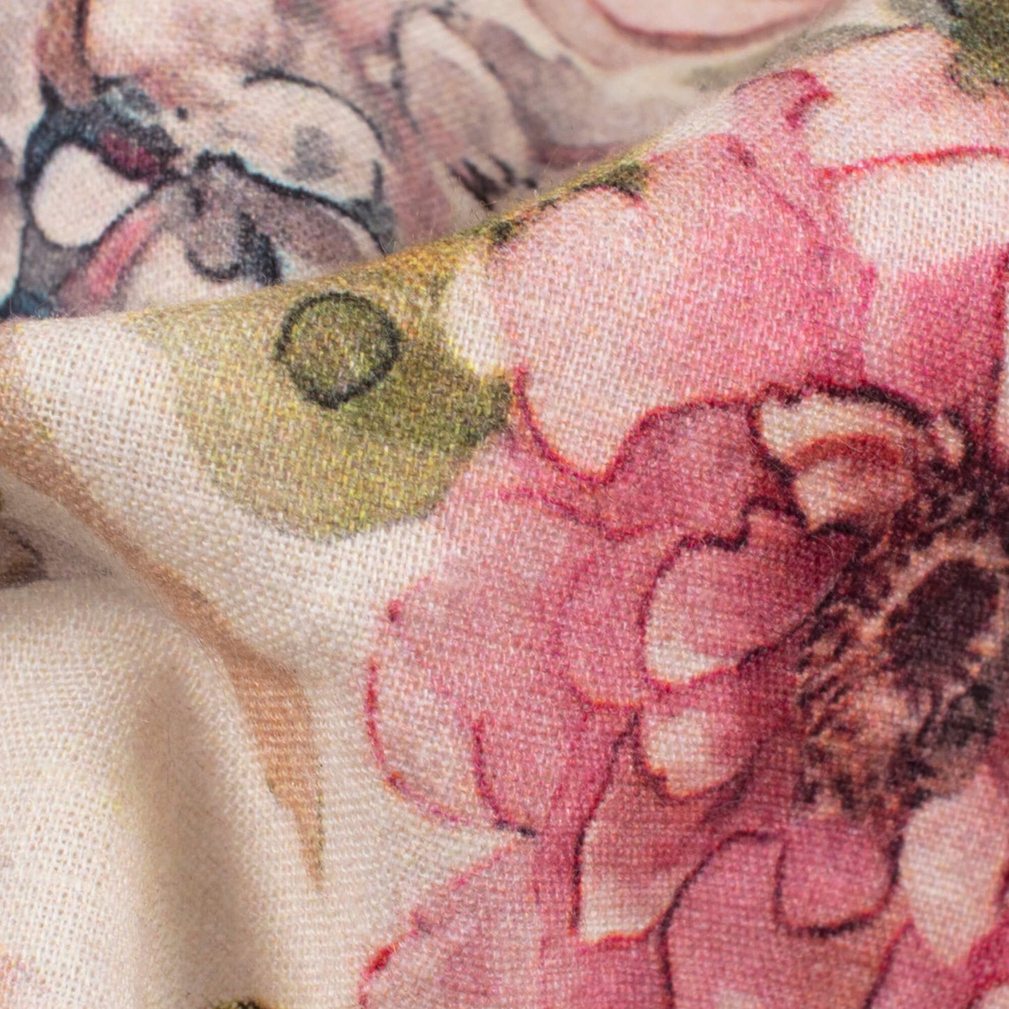 Taffy Pink And Cream Floral Digital Print Cotton Cambric Fabric