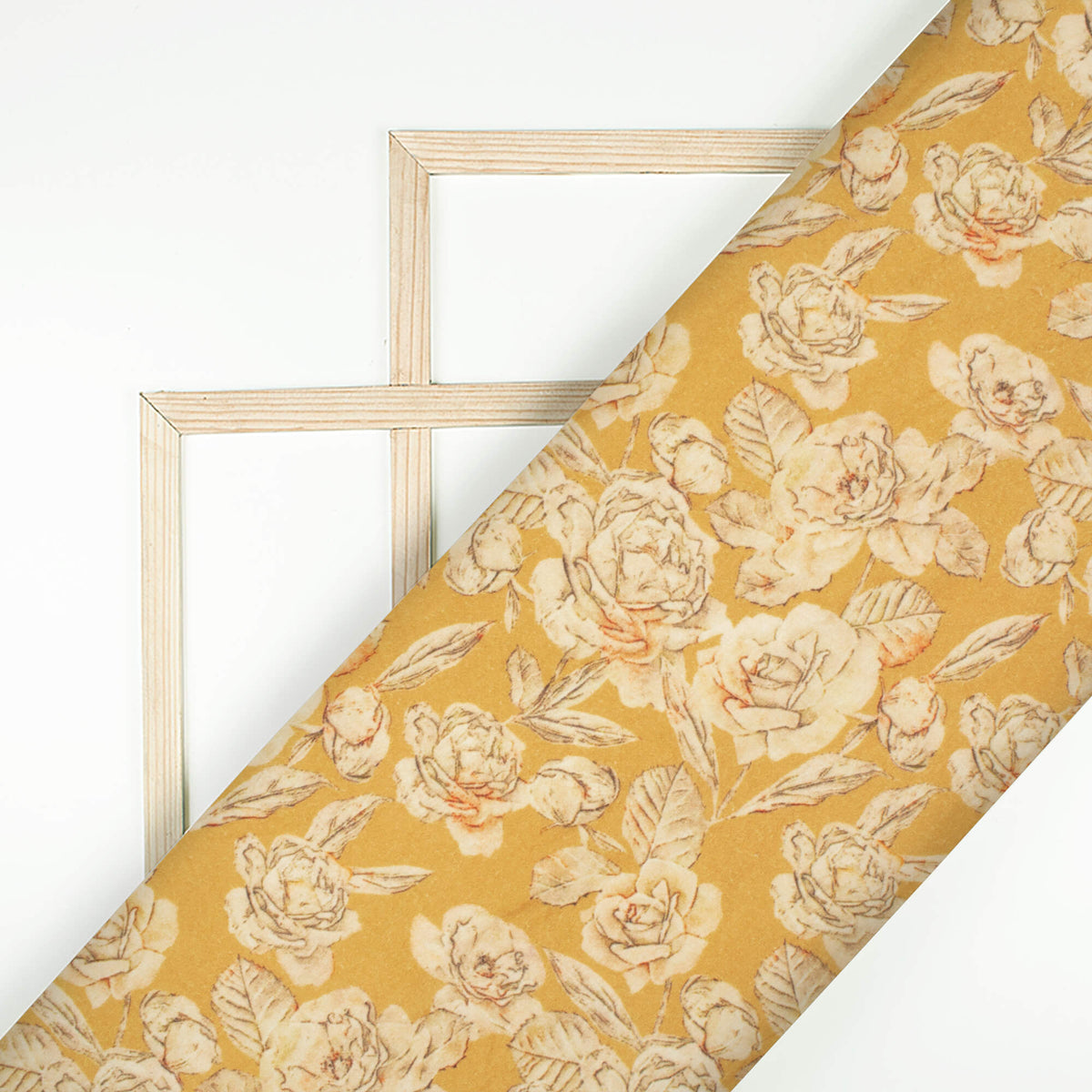 Mustard Yellow And Beige Floral Digital Print Cotton Cambric Fabric