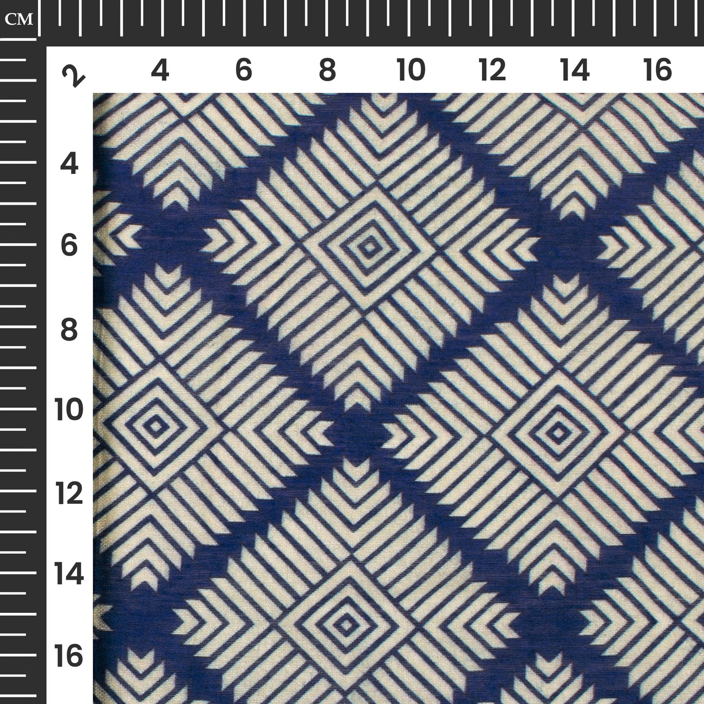 Royal Blue And White Geometric Digital Print Viscose Chanderi Fabric