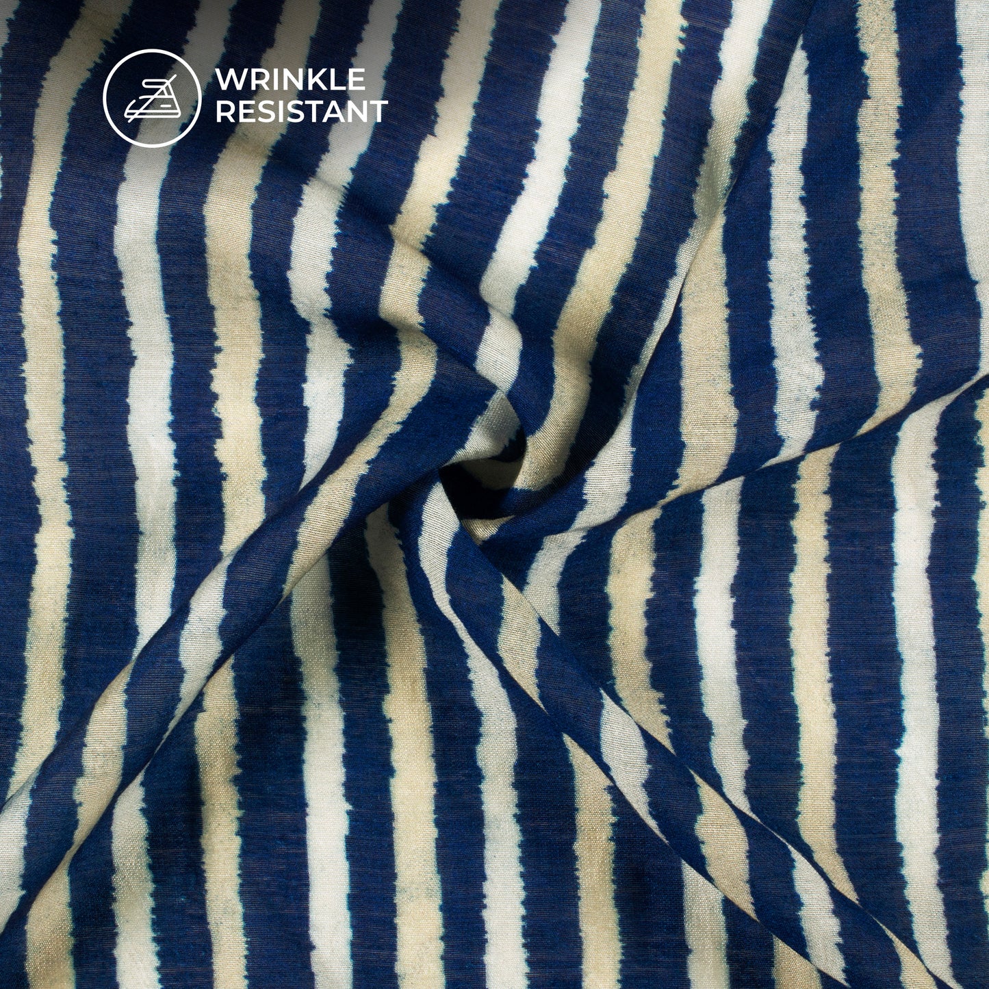 Royal Blue And White Stripes Digital Print Viscose Chanderi Fabric