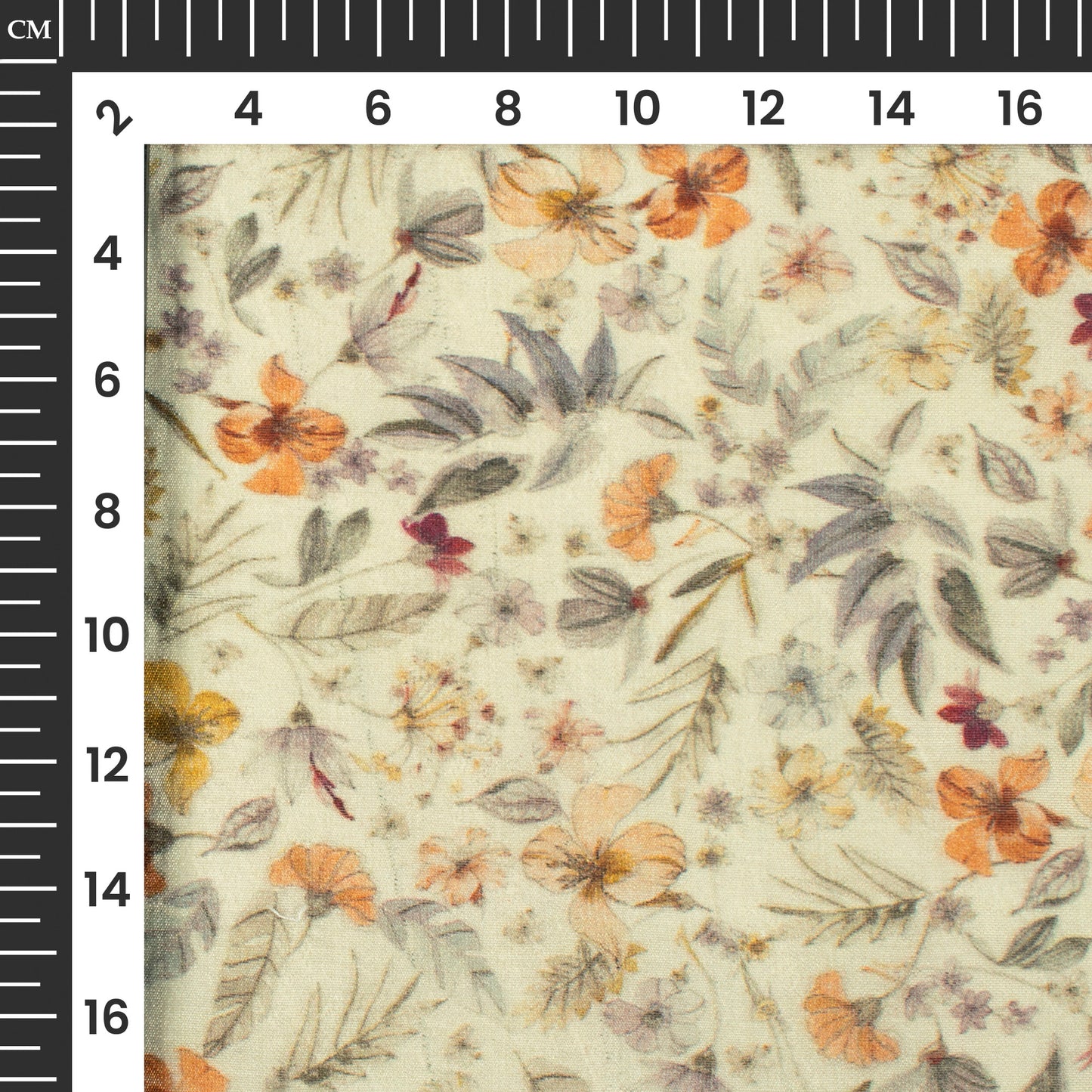 Cream And Yellow Floral Digital Print Viscose Chanderi Fabric