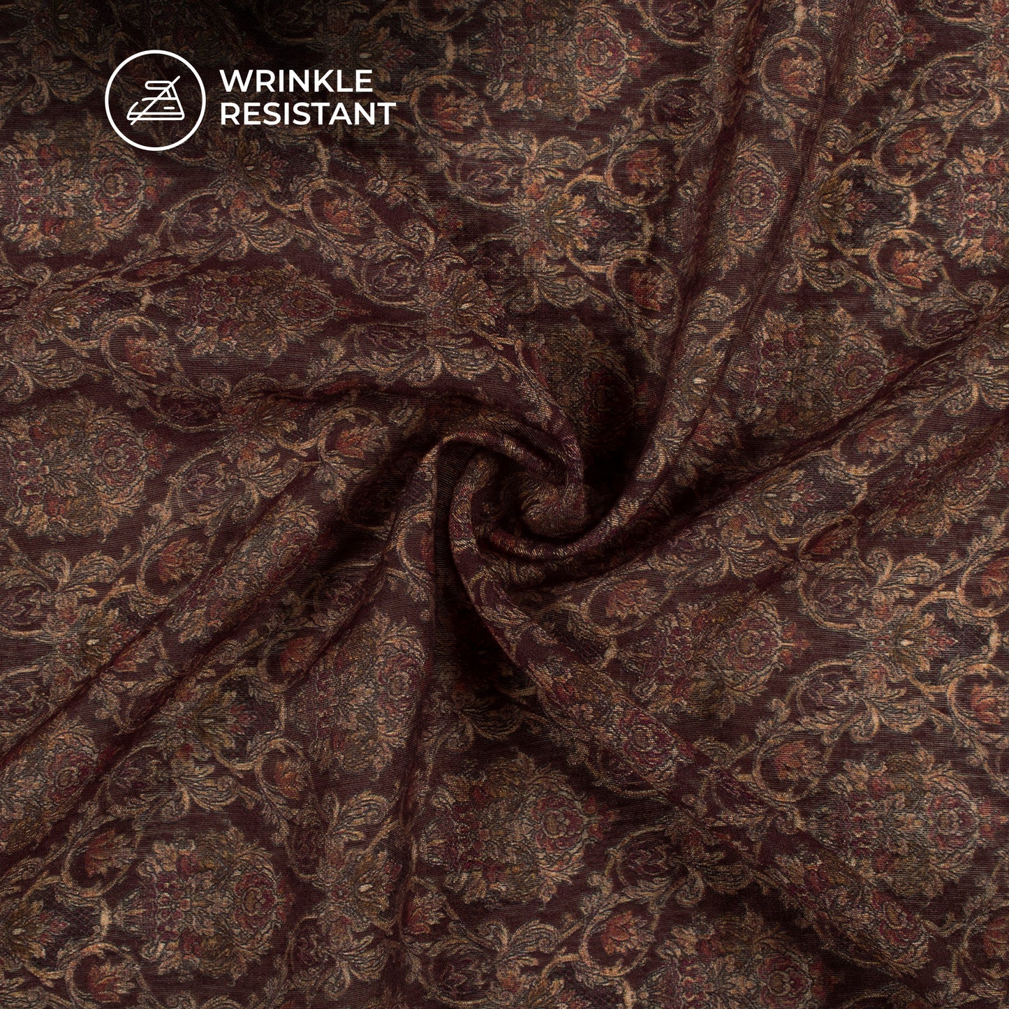 Dark Brown Traditional Digital Print Viscose Chanderi Fabric