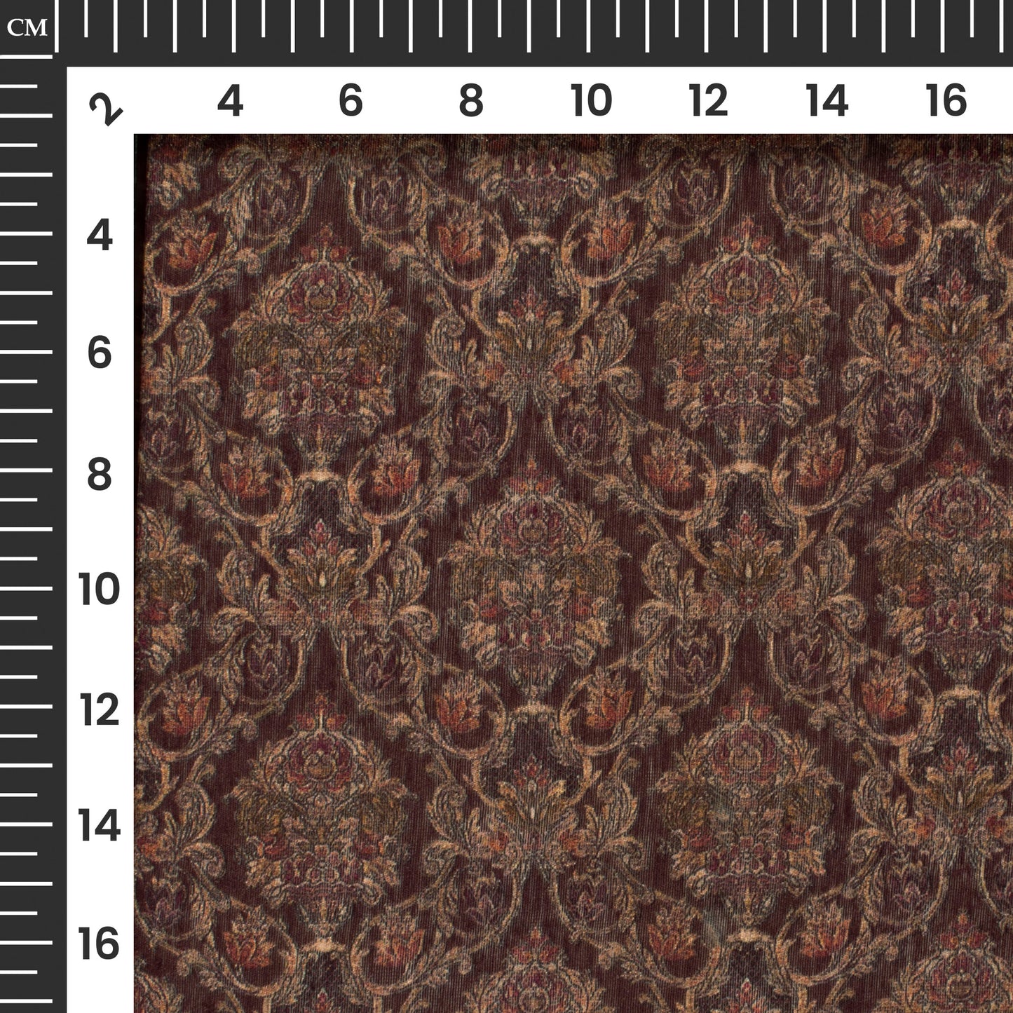 Dark Brown Traditional Digital Print Viscose Chanderi Fabric