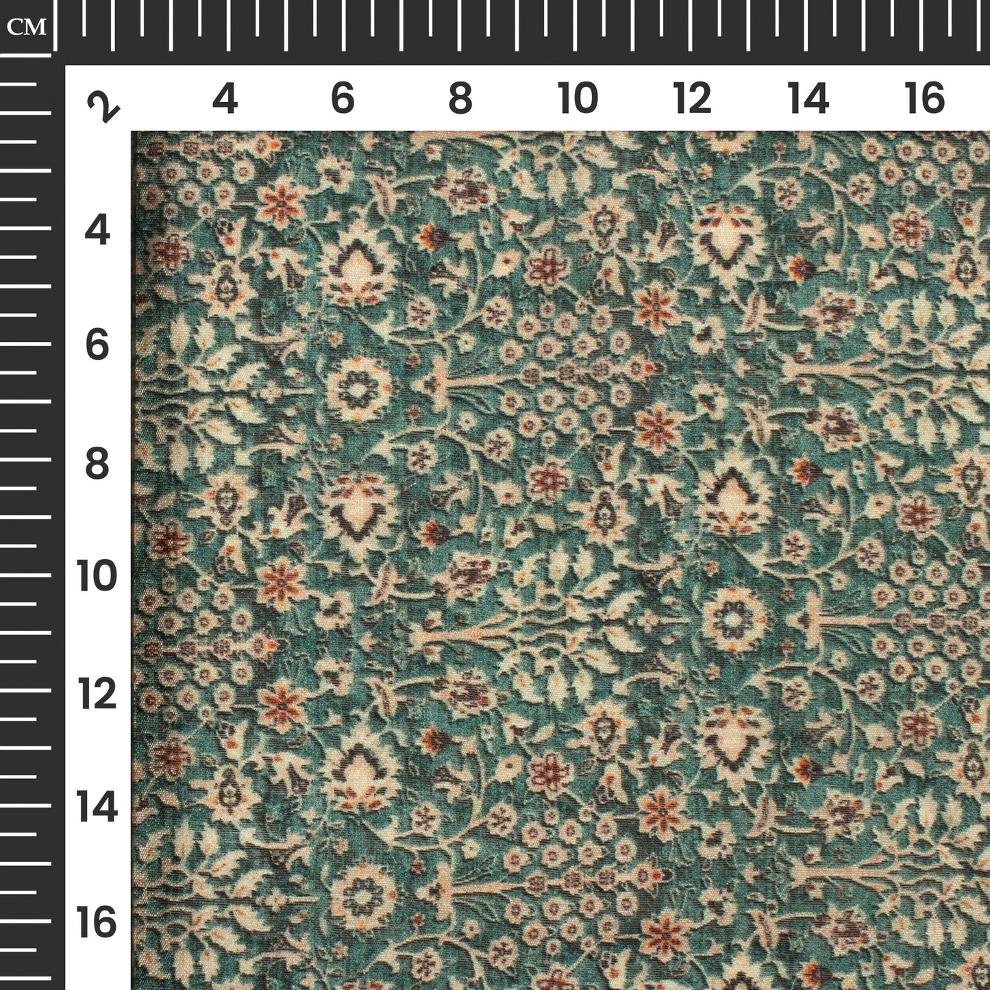 Teal Blue And Beige Floral Digital Print Viscose Chanderi Fabric