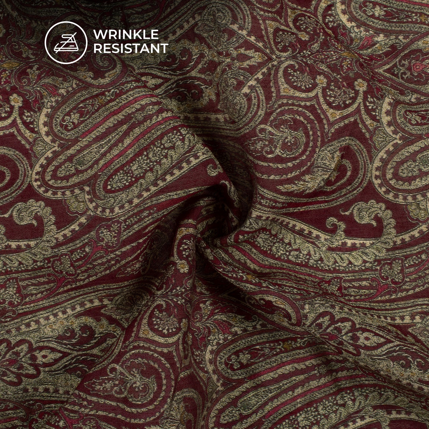 Sangria Red And Green Paisley Digital Print Viscose Chanderi Fabric