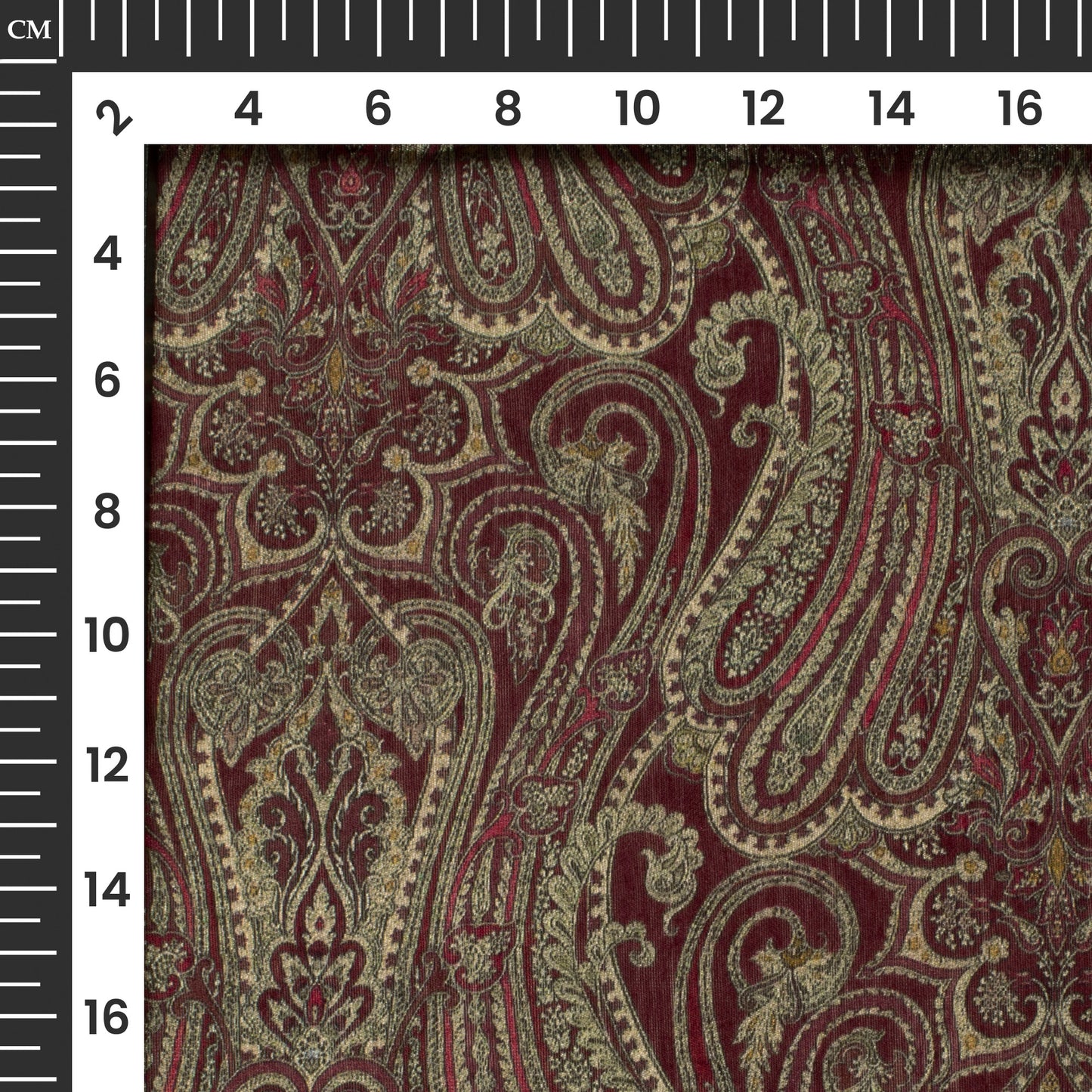 Sangria Red And Green Paisley Digital Print Viscose Chanderi Fabric