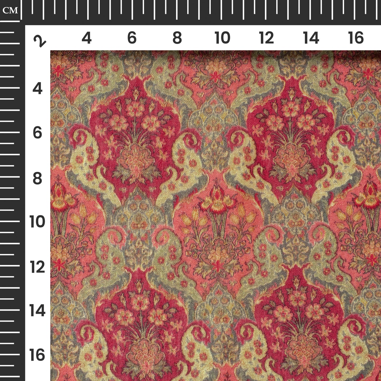 Rouge Pink And Green Floral Digital Print Viscose Chanderi Fabric