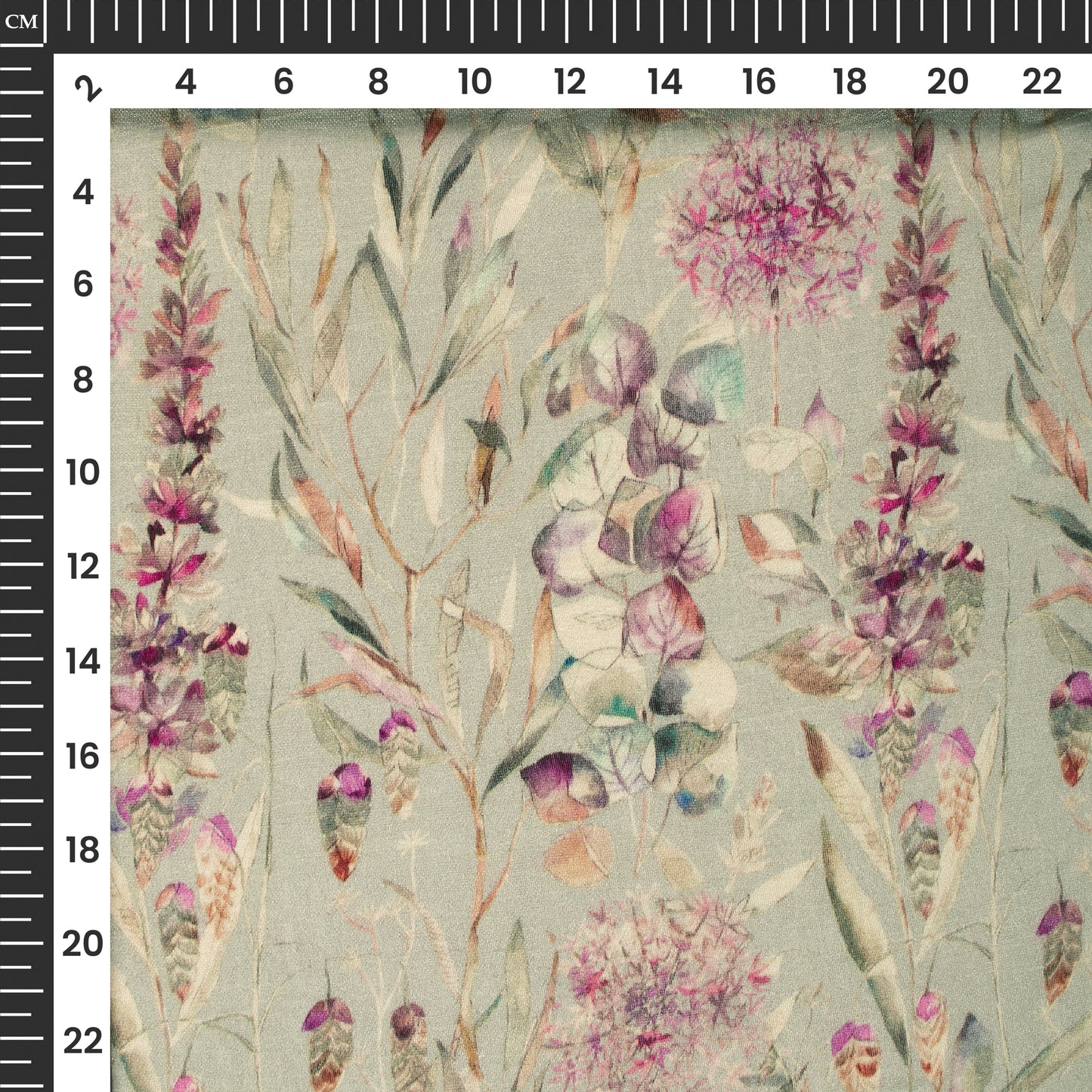 Rhino Grey And Pink Floral Digital Print Viscose Chanderi Fabric