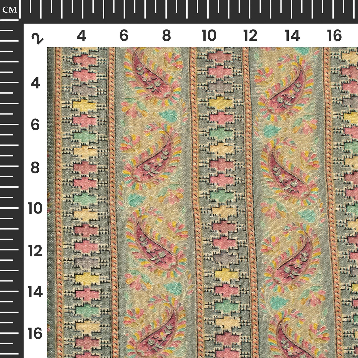 Taffy Pink And Grey Paisley Digital Print Viscose Chanderi Fabric