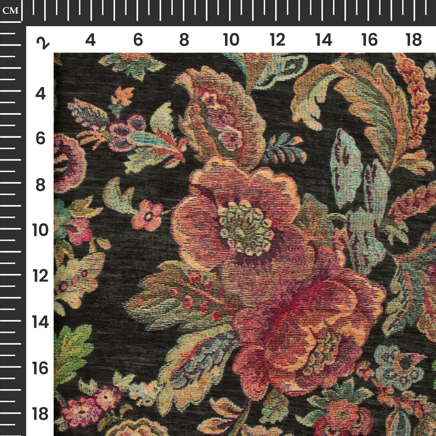Black And Pink Floral Digital Print Viscose Chanderi Fabric