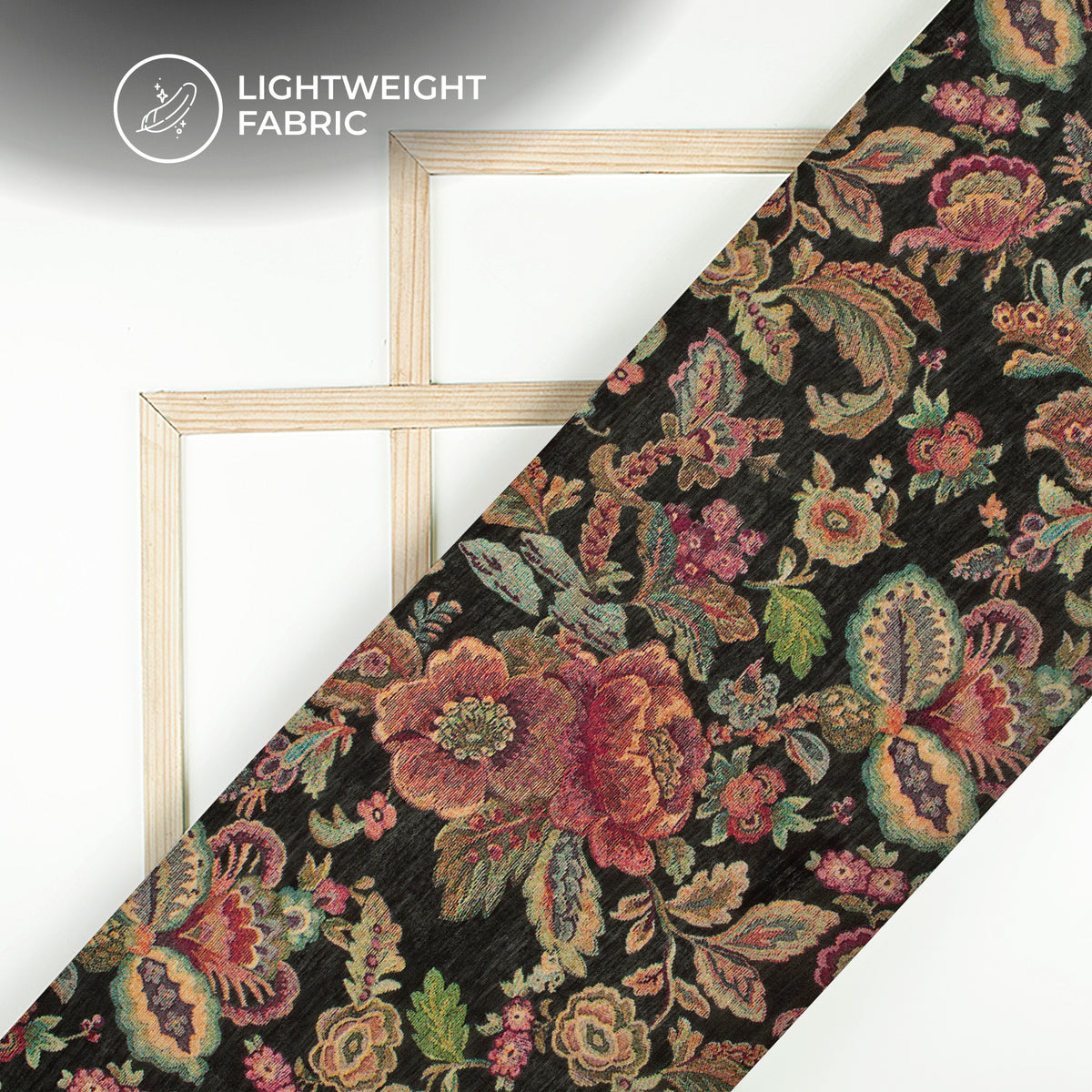 Black And Pink Floral Digital Print Viscose Chanderi Fabric