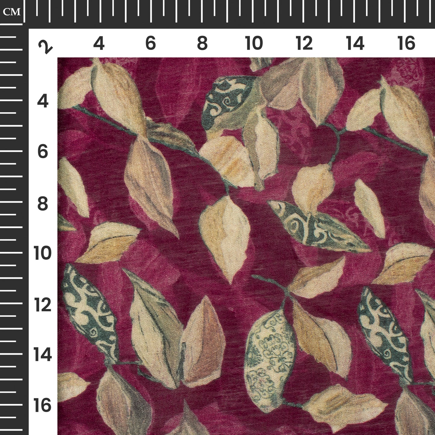 Sangria Purple And Brown Leaf Digital Print Viscose Chanderi Fabric