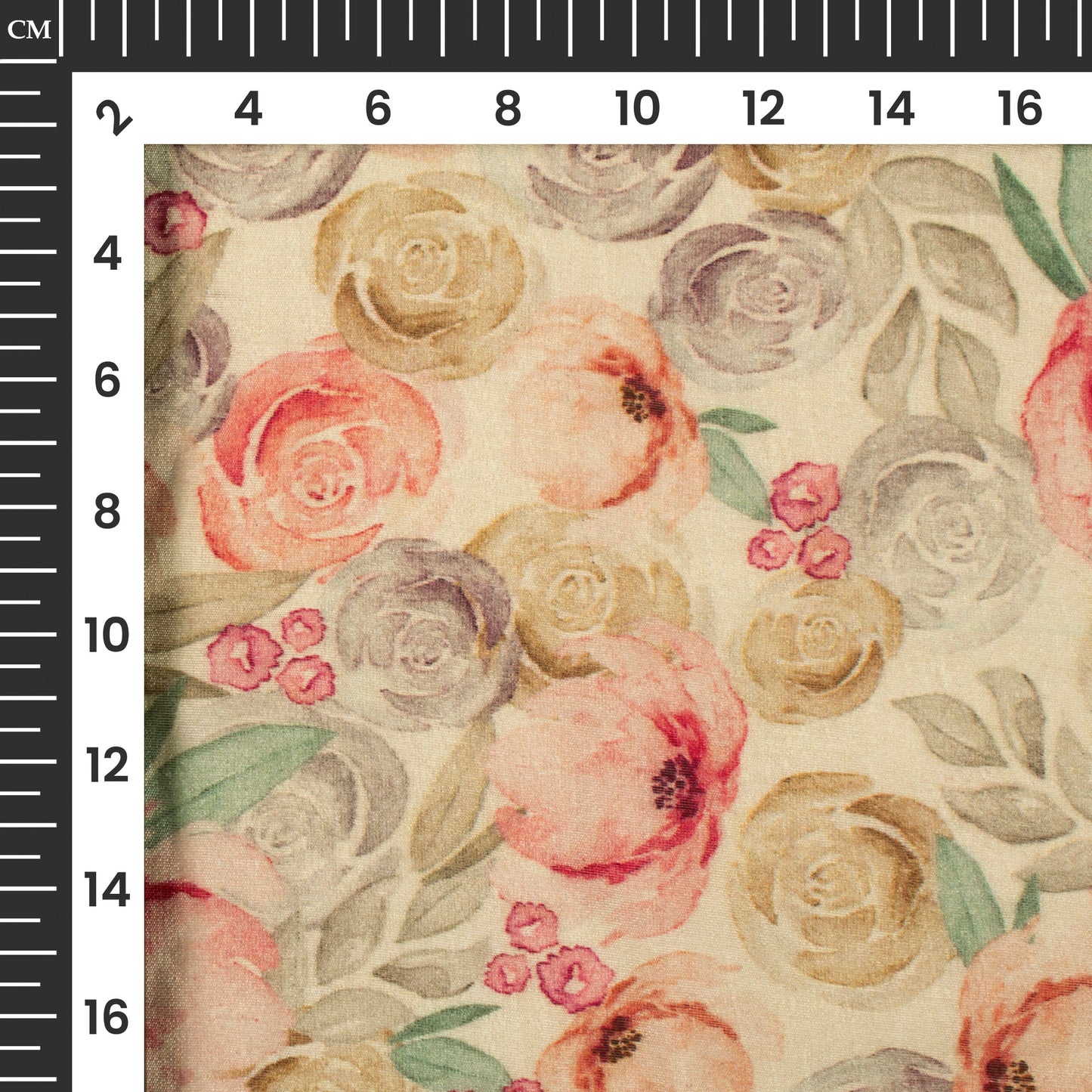 Peach Pink And Cream Floral Digital Print Viscose Chanderi Fabric