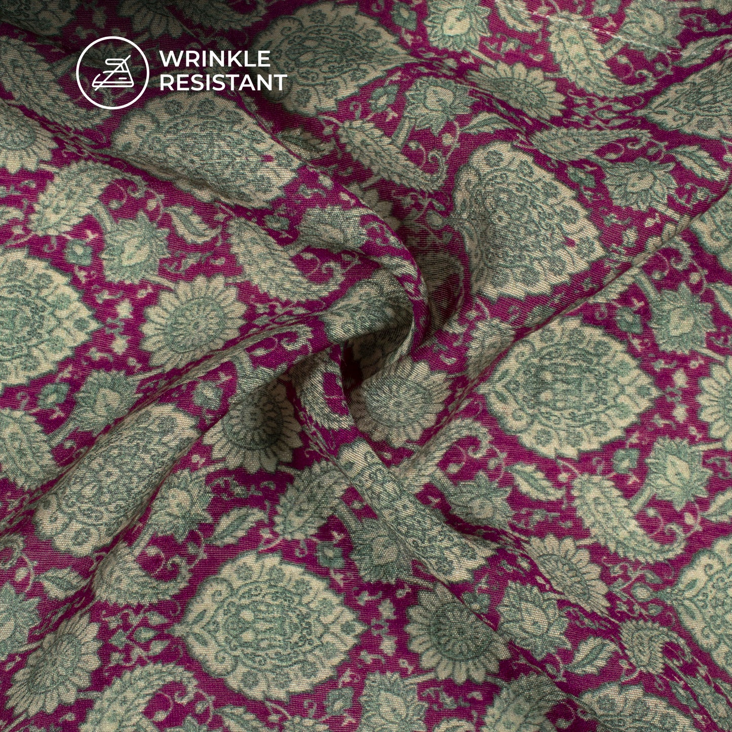 Magenta Pink And Green Floral Digital Print Viscose Chanderi Fabric