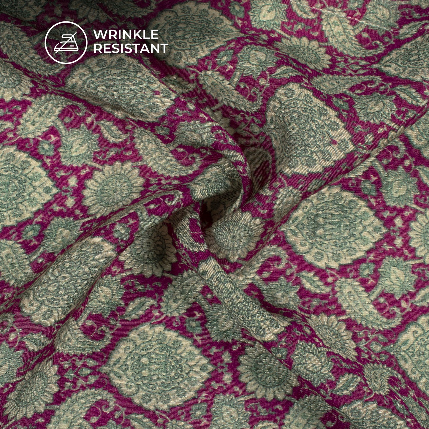 Magenta Pink And Green Floral Digital Print Viscose Chanderi Fabric