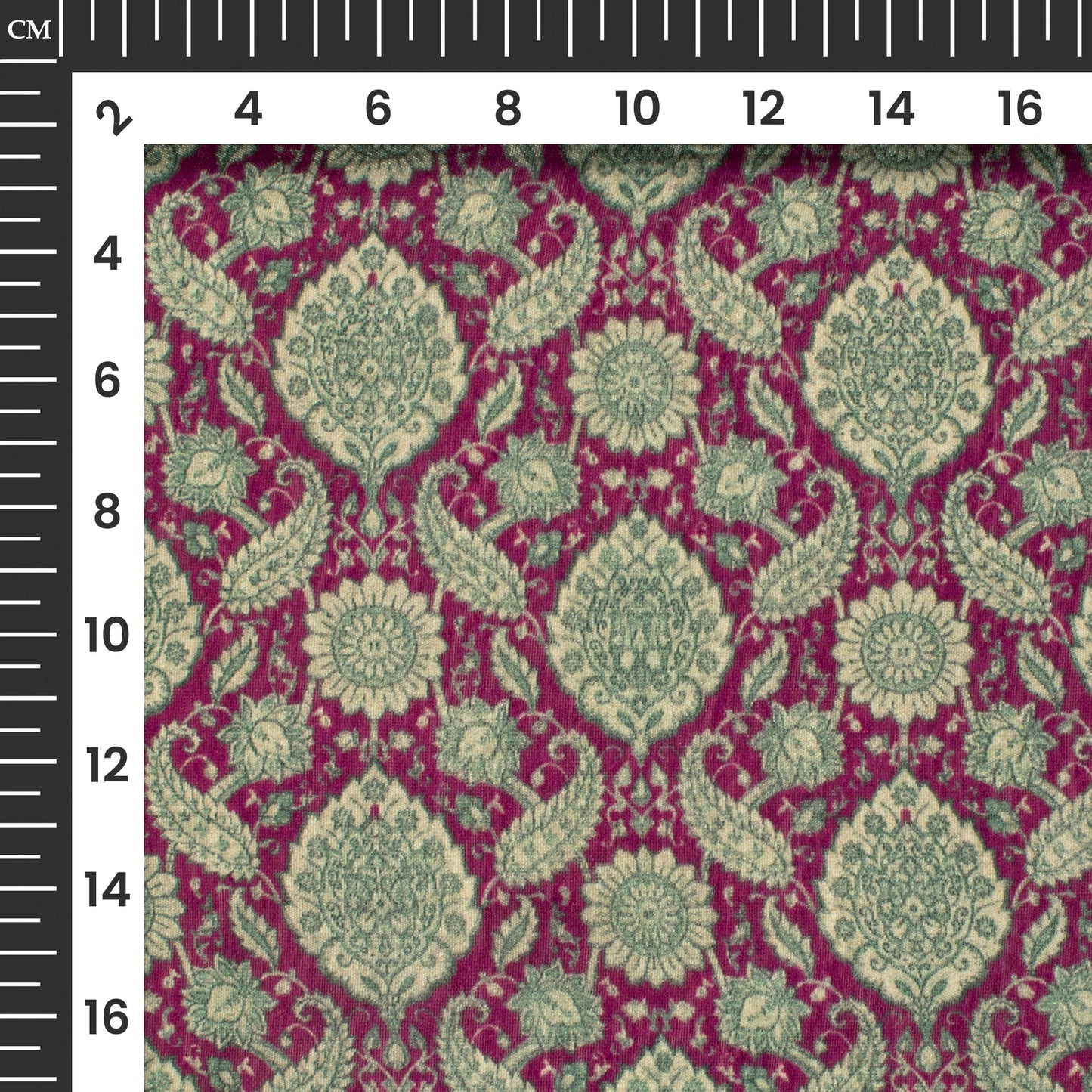 Magenta Pink And Green Floral Digital Print Viscose Chanderi Fabric