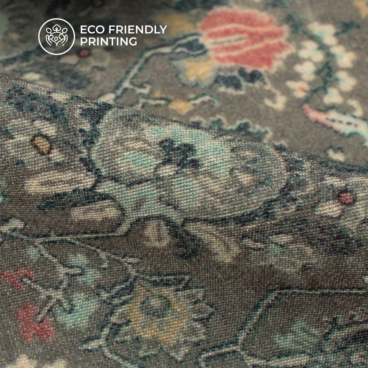 Cement Grey And Blue Paisley Digital Print Viscose Chanderi Fabric