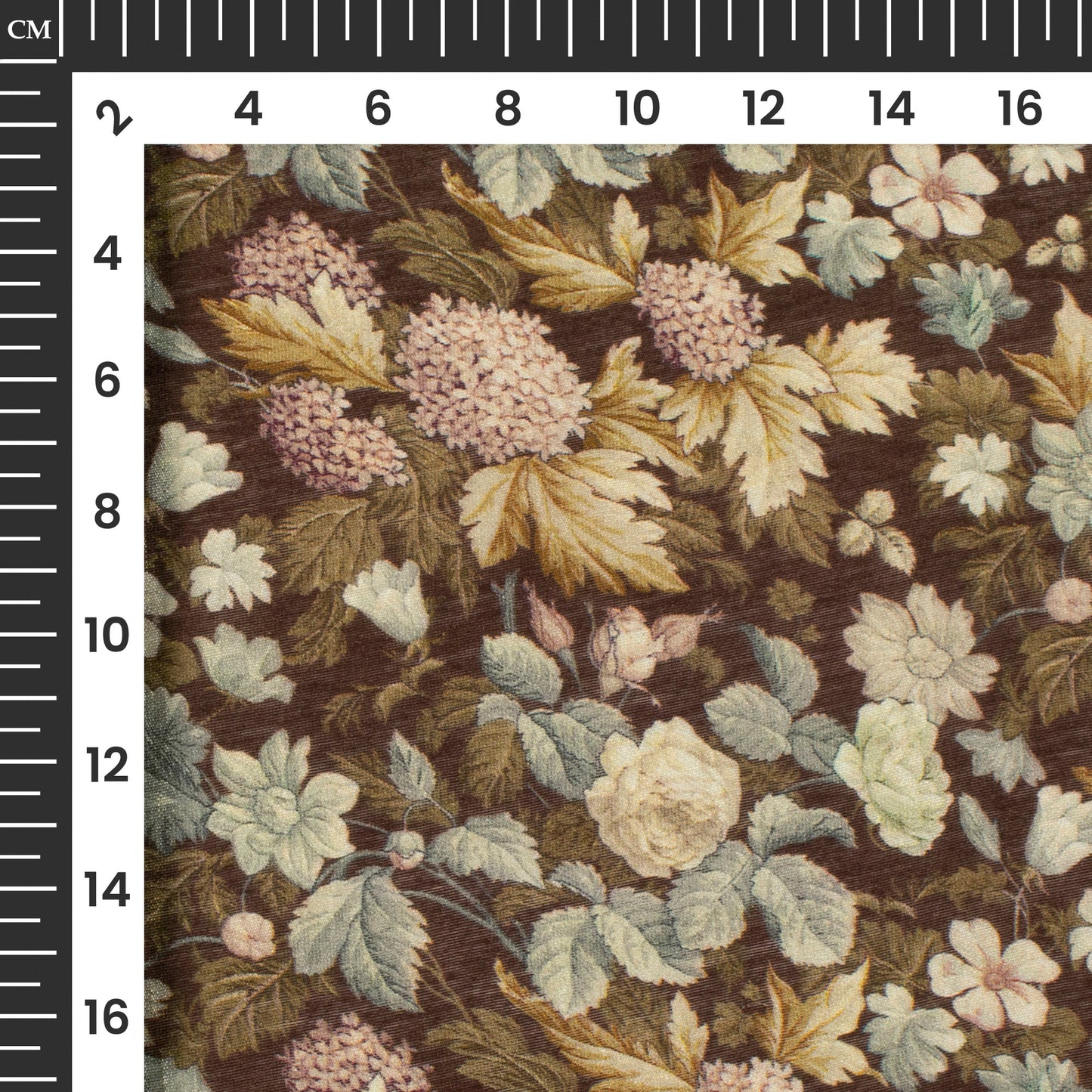 Dark Brown And Beige Floral Digital Print Viscose Chanderi Fabric