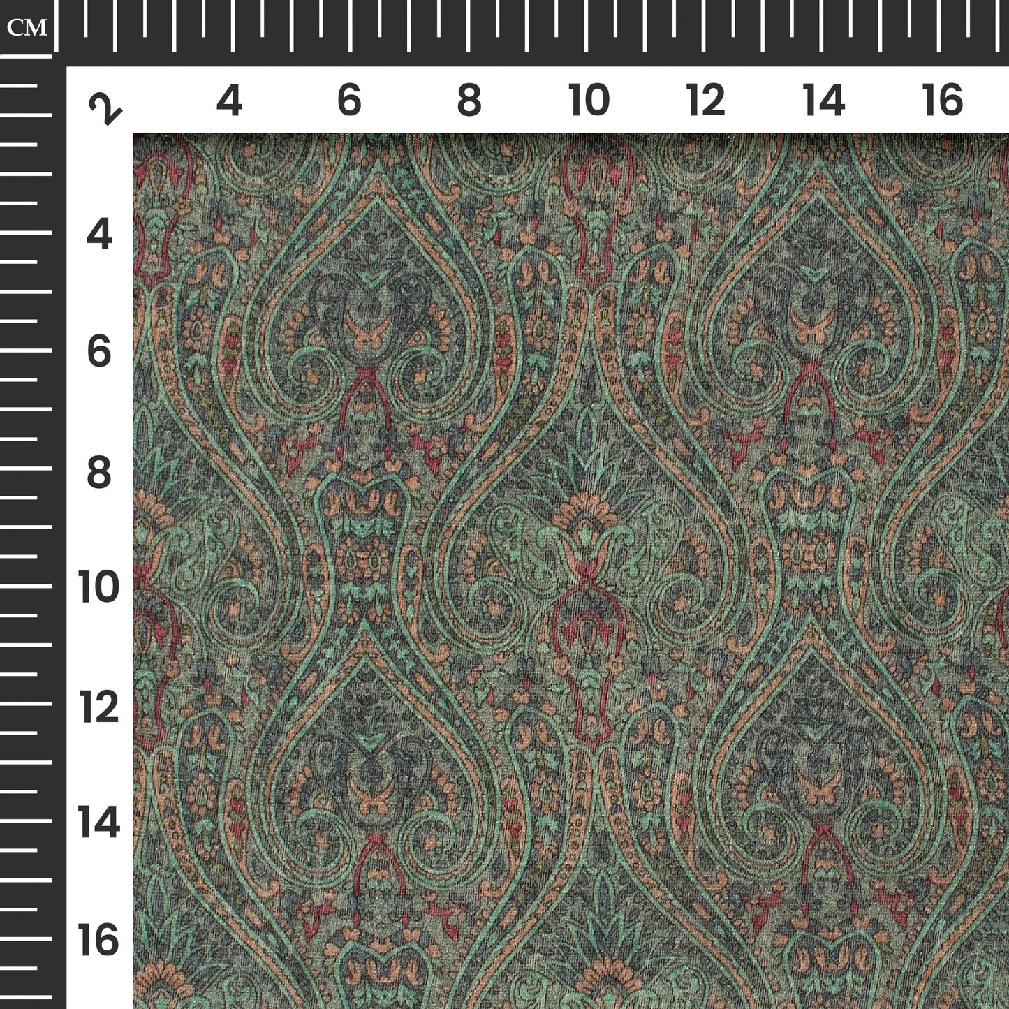 Teal Green And Blue Ethnic Digital Print Viscose Chanderi Fabric