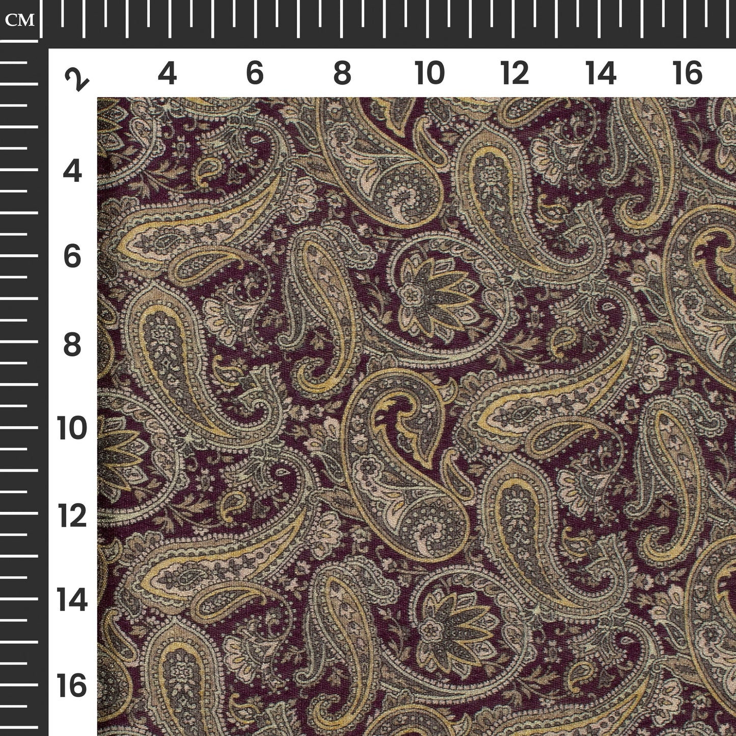 Wine Purple And Yellow Paisley Digital Print Viscose Chanderi Fabric