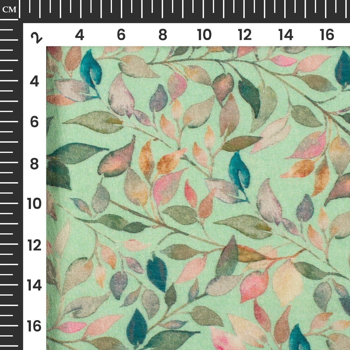 Mint Green And Pink Leaf Digital Print Viscose Chanderi Fabric