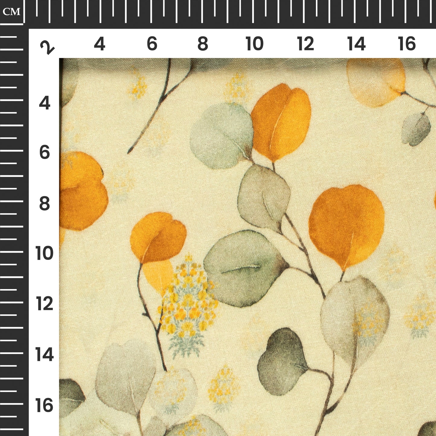 Gold Yellow And Beige Leaf Digital Print Viscose Chanderi Fabric