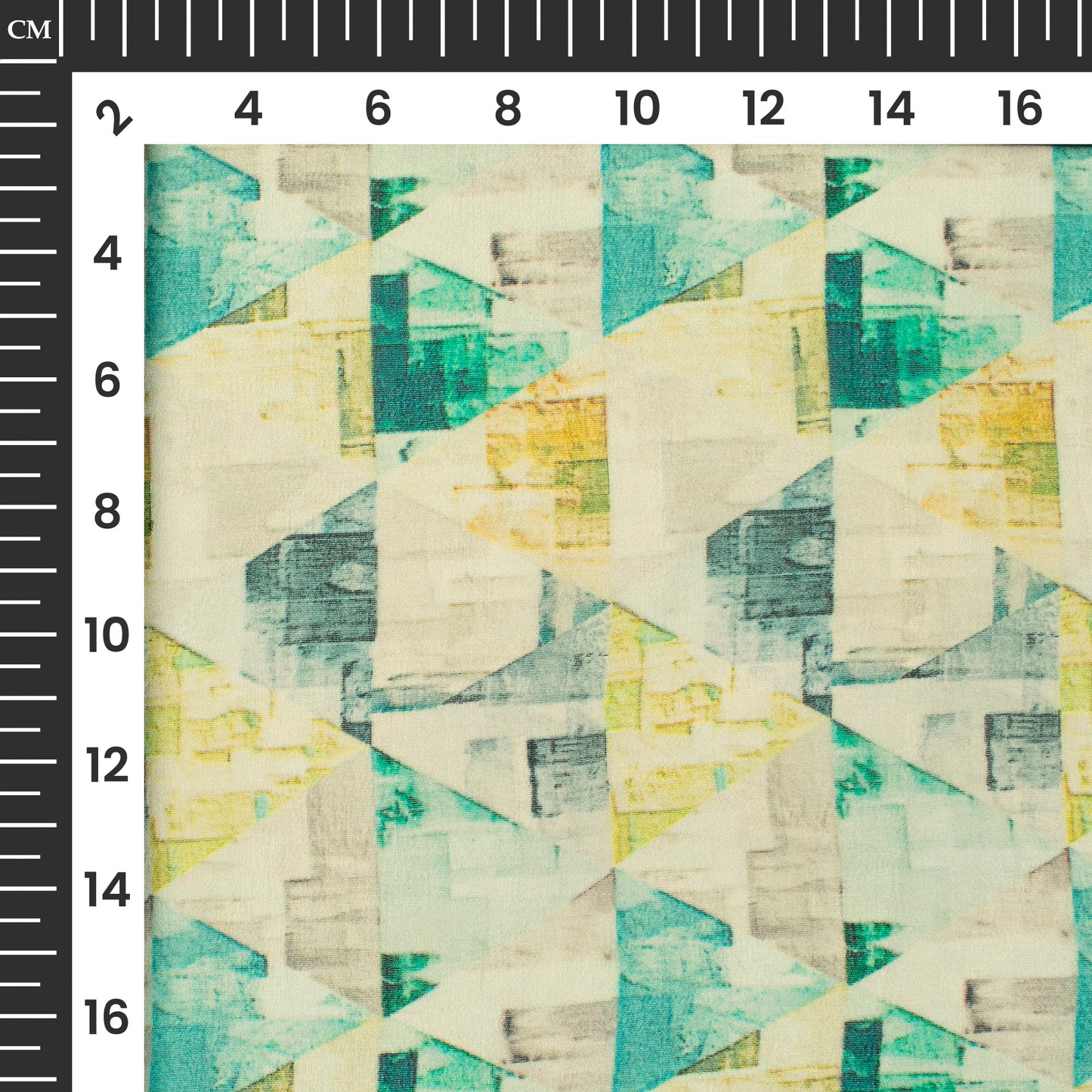 Teal Blue And Beige Geometric Digital Print Pure Georgette Fabric