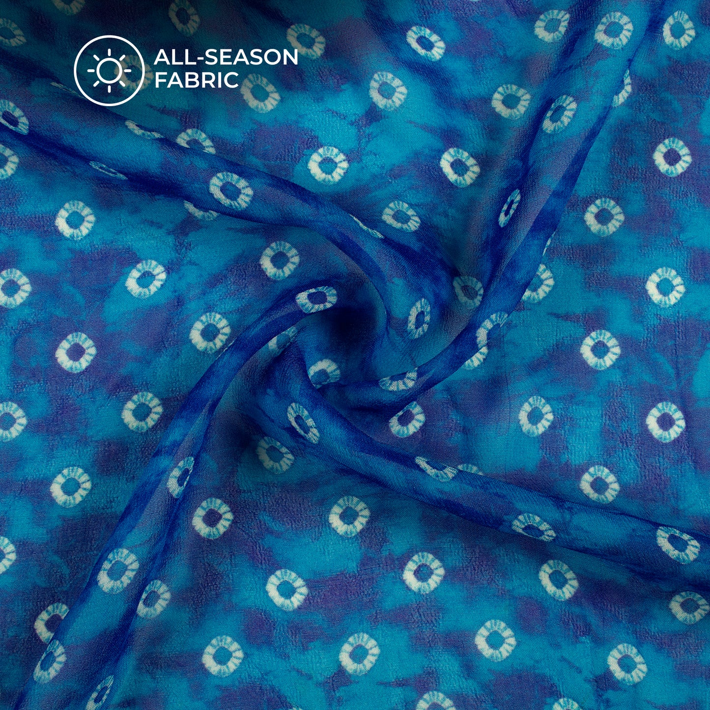 Royal Blue And White Bandhanii Digital Print Pure Georgette Fabric