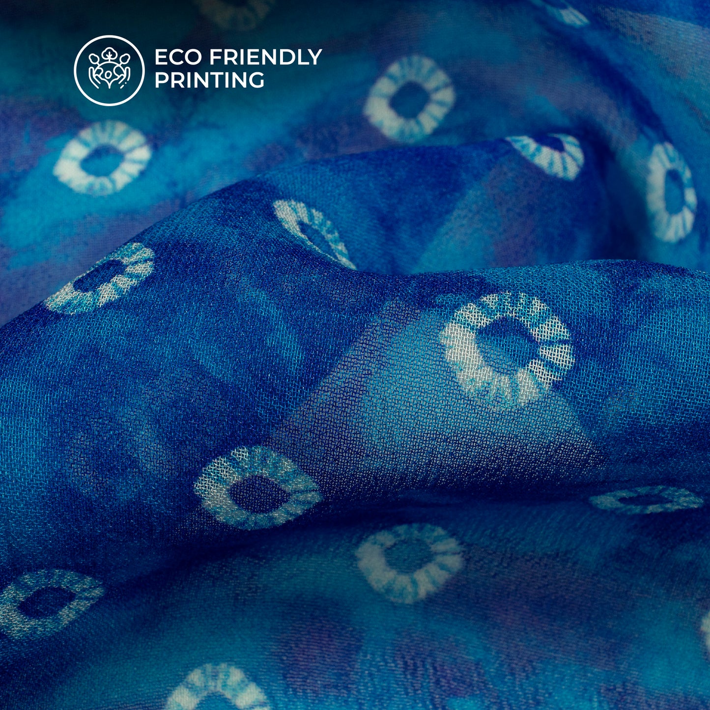 Royal Blue And White Bandhanii Digital Print Pure Georgette Fabric