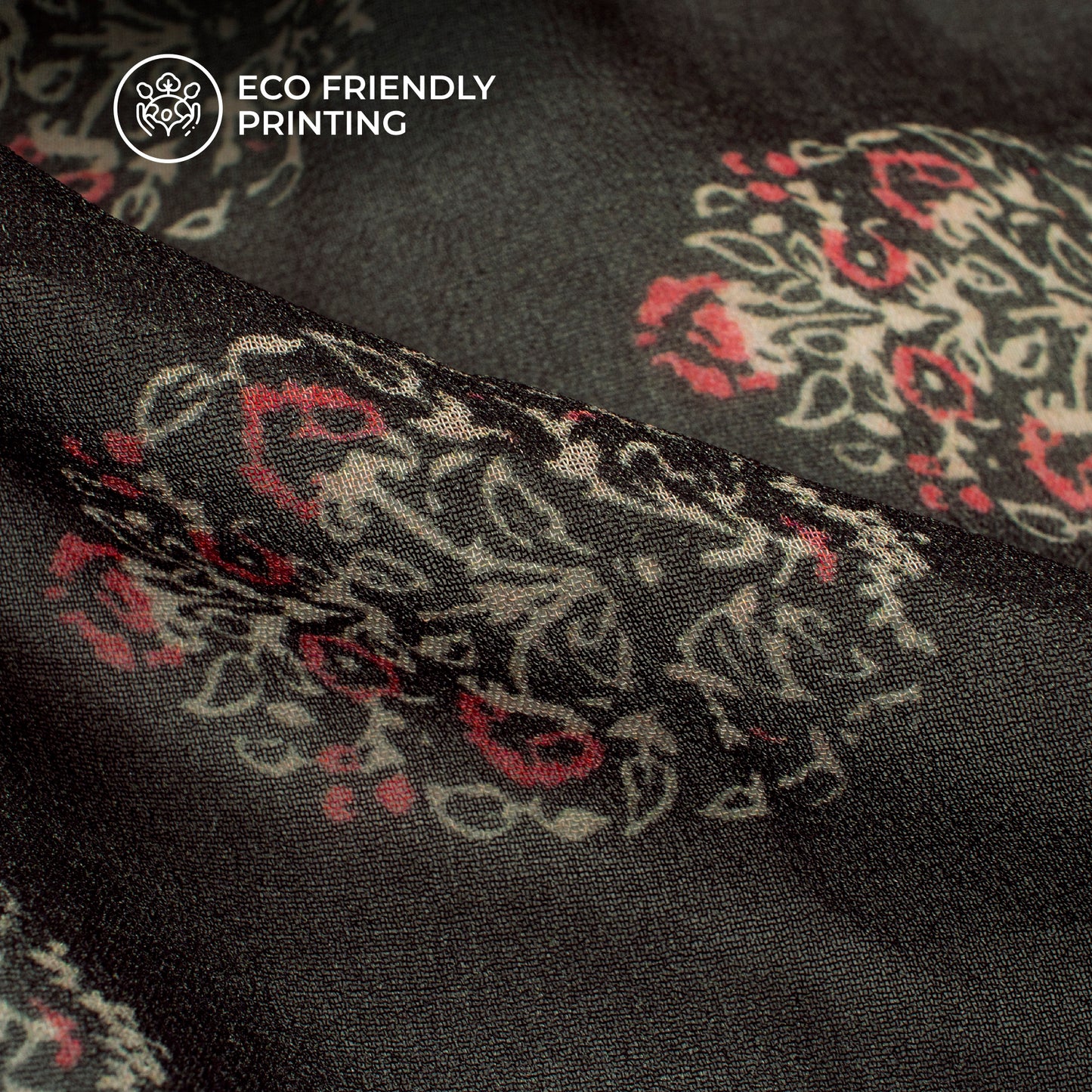 Seaweed Green And Beige Floral Digital Print Pure Georgette Fabric